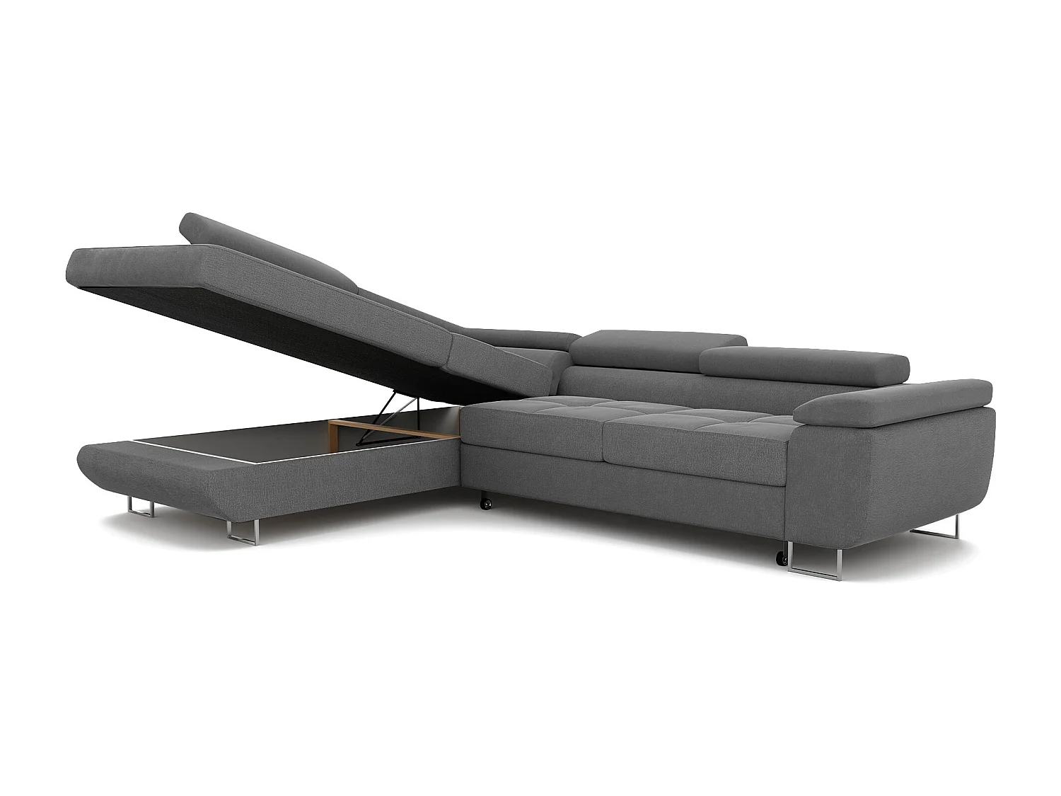 Canapé d'angle gauche convertible en tissu gris