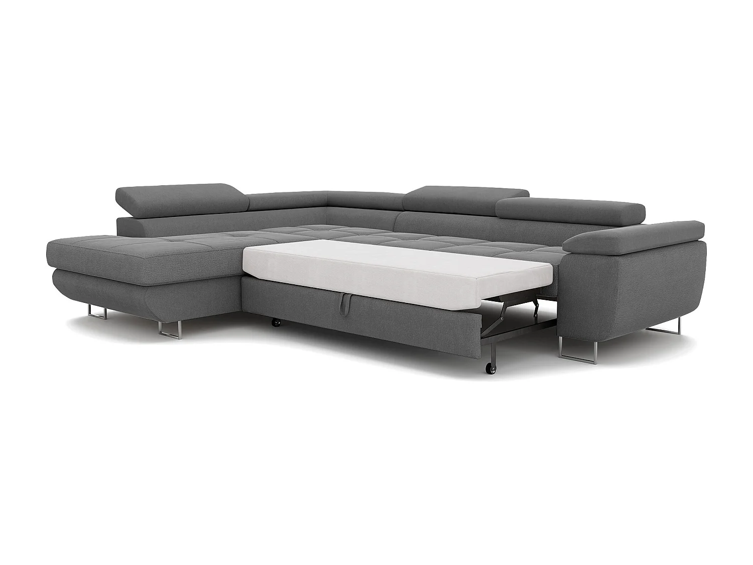 Canapé d'angle gauche convertible en tissu gris