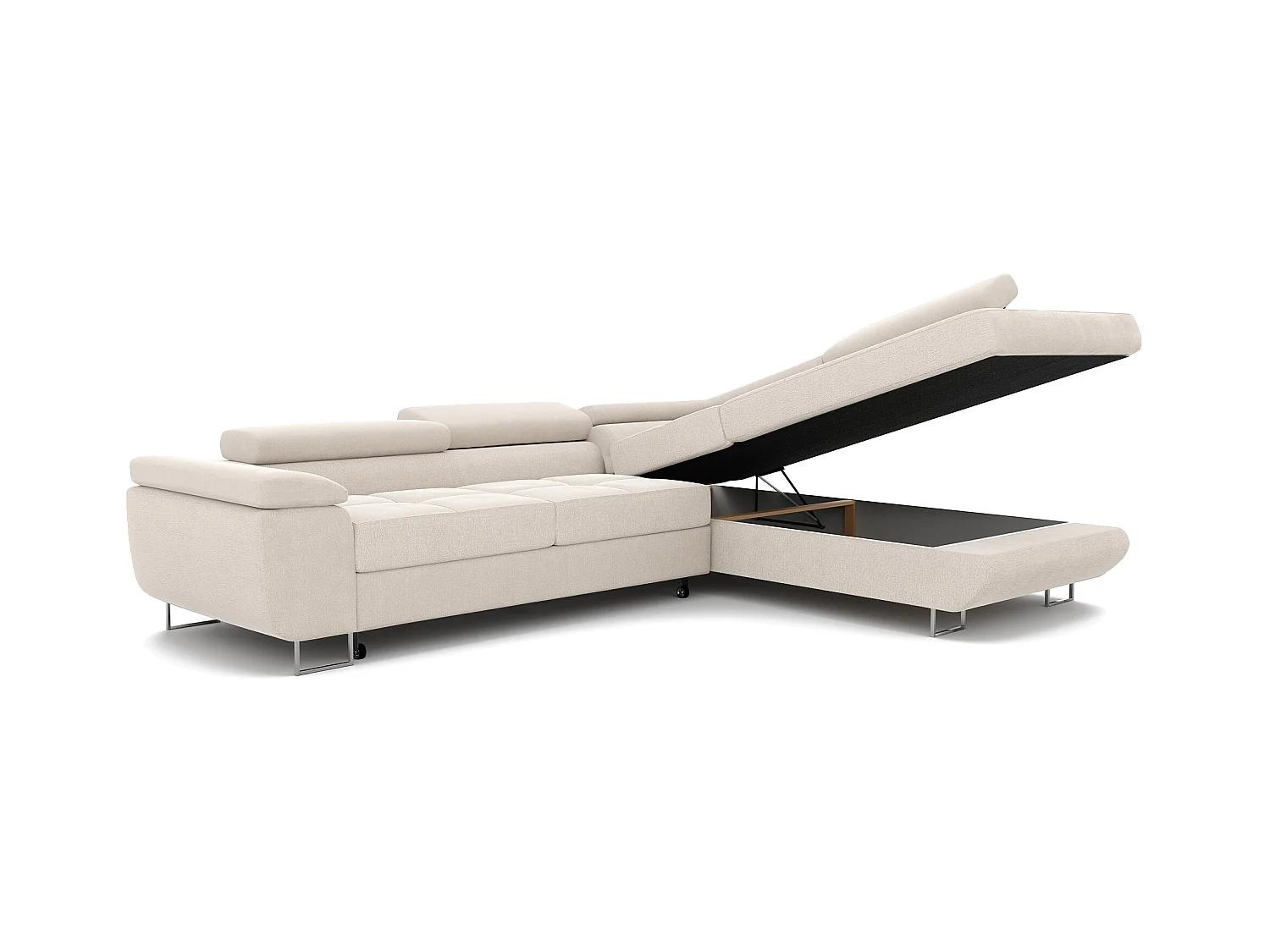 Canapé d'angle droit convertible en tissu beige