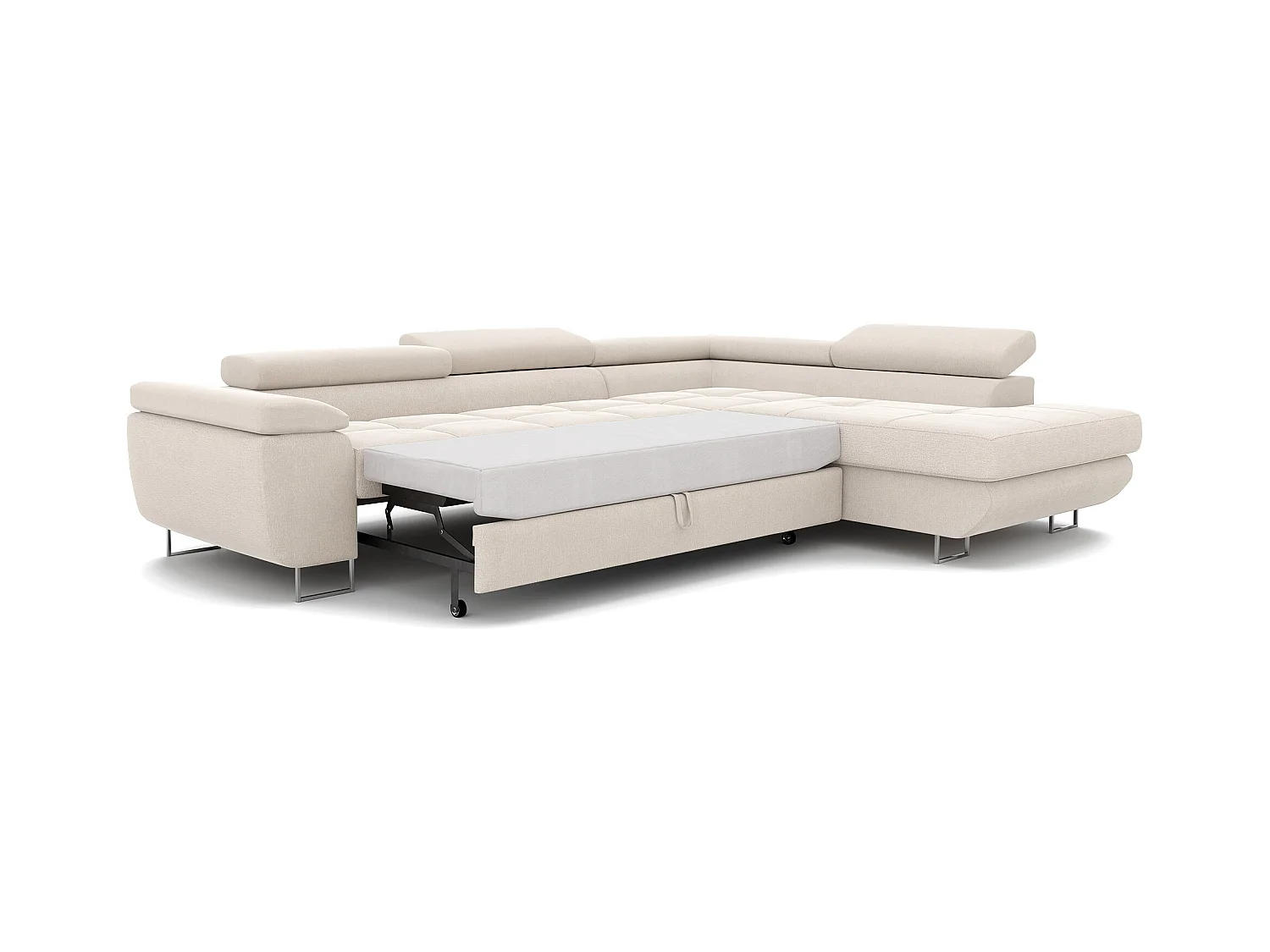 Canapé d'angle droit convertible en tissu beige