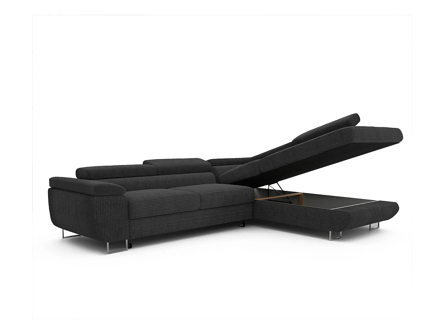 Canapé d'angle droit convertible en tissu noir