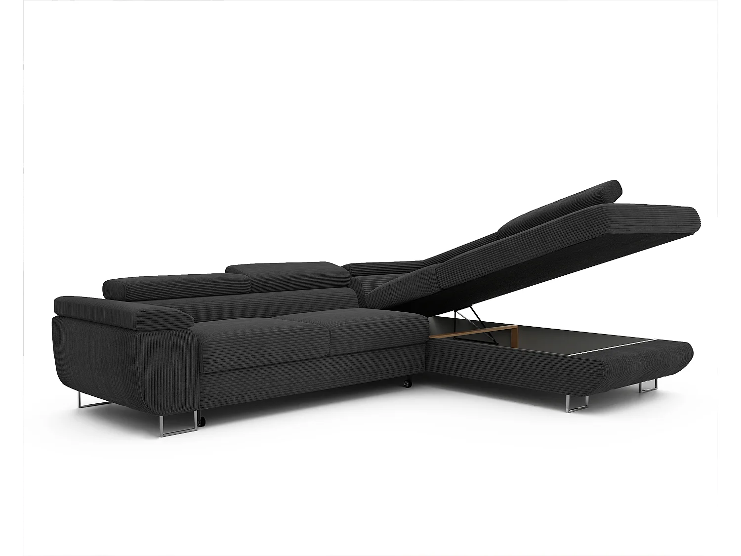 Canapé d'angle droit convertible en tissu noir