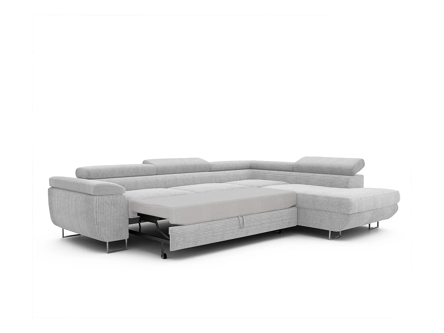 Canapé d'angle droit convertible en tissu gris clair