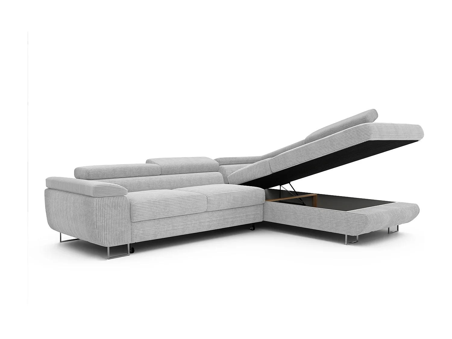 Canapé d'angle droit convertible en tissu gris clair