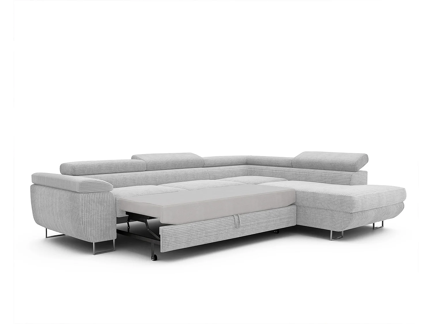 Canapé d'angle droit convertible en tissu gris clair