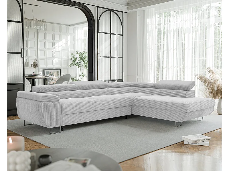 Canapé d'angle droit convertible en tissu gris clair