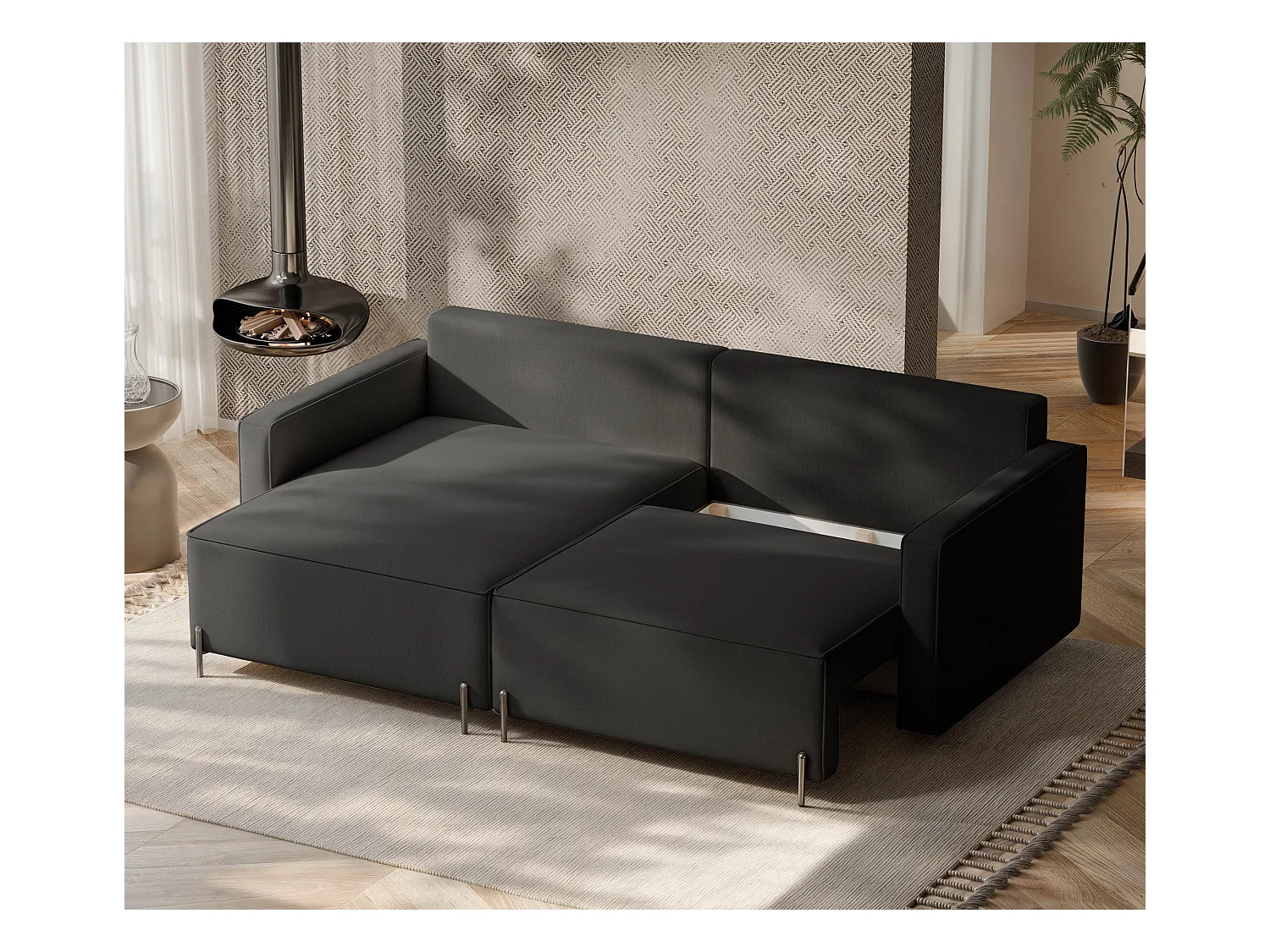 Canapé d'angle gauche convertible, noir