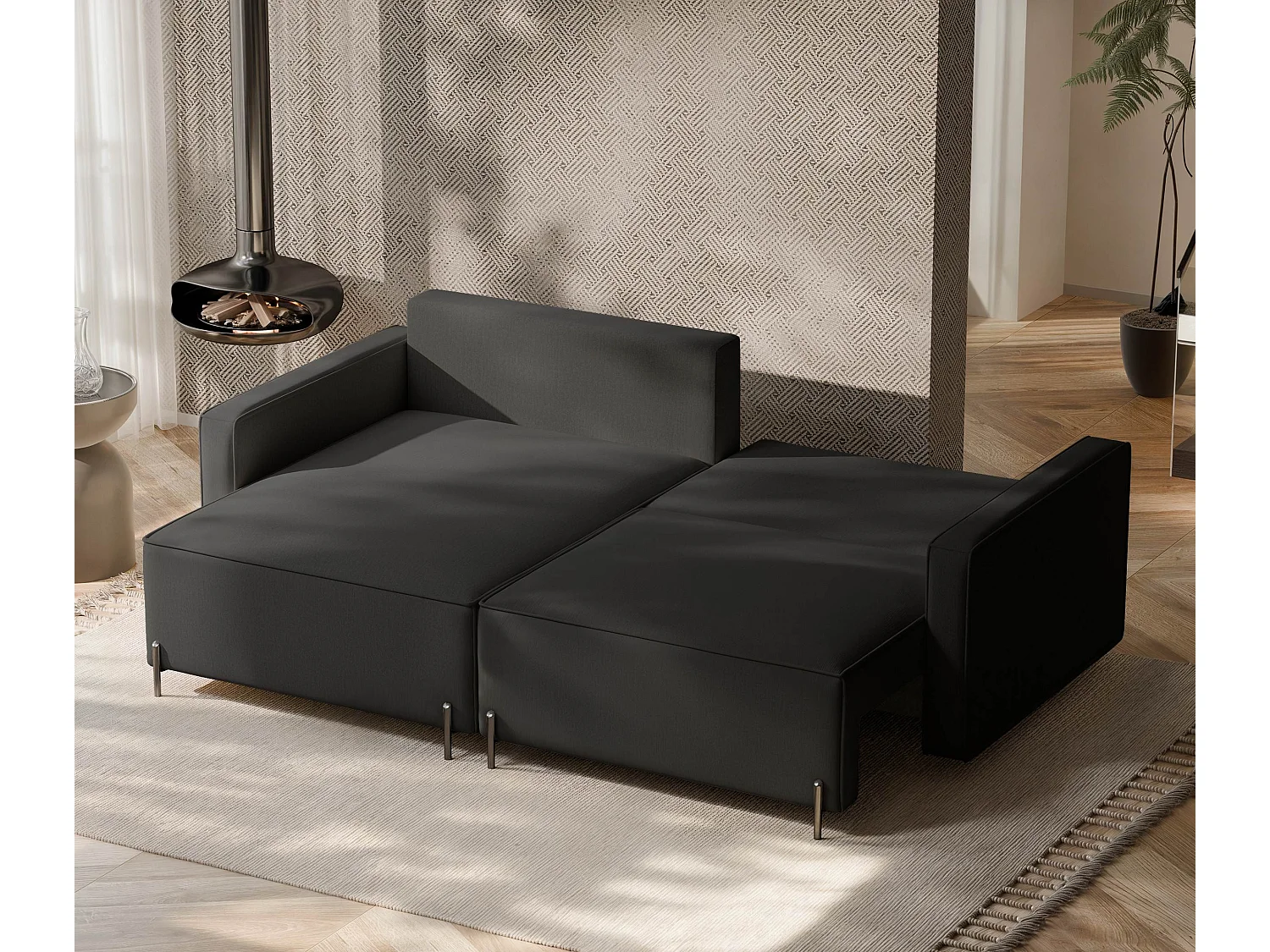 Canapé d'angle gauche convertible, noir