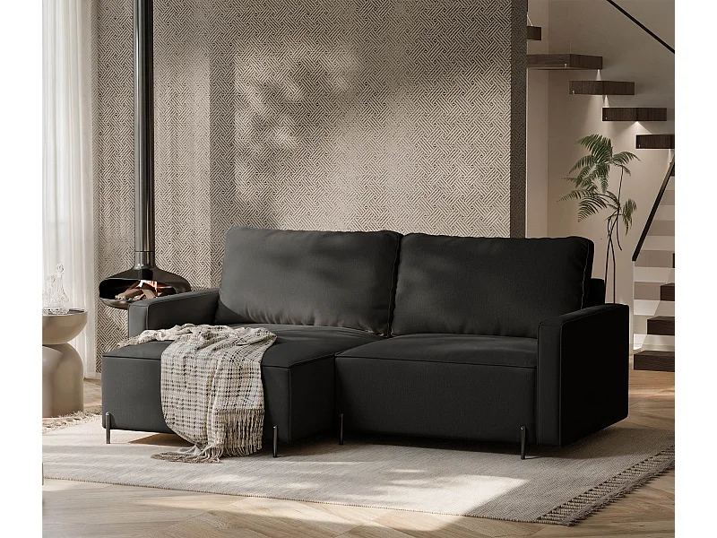 Canapé d'angle gauche convertible, noir