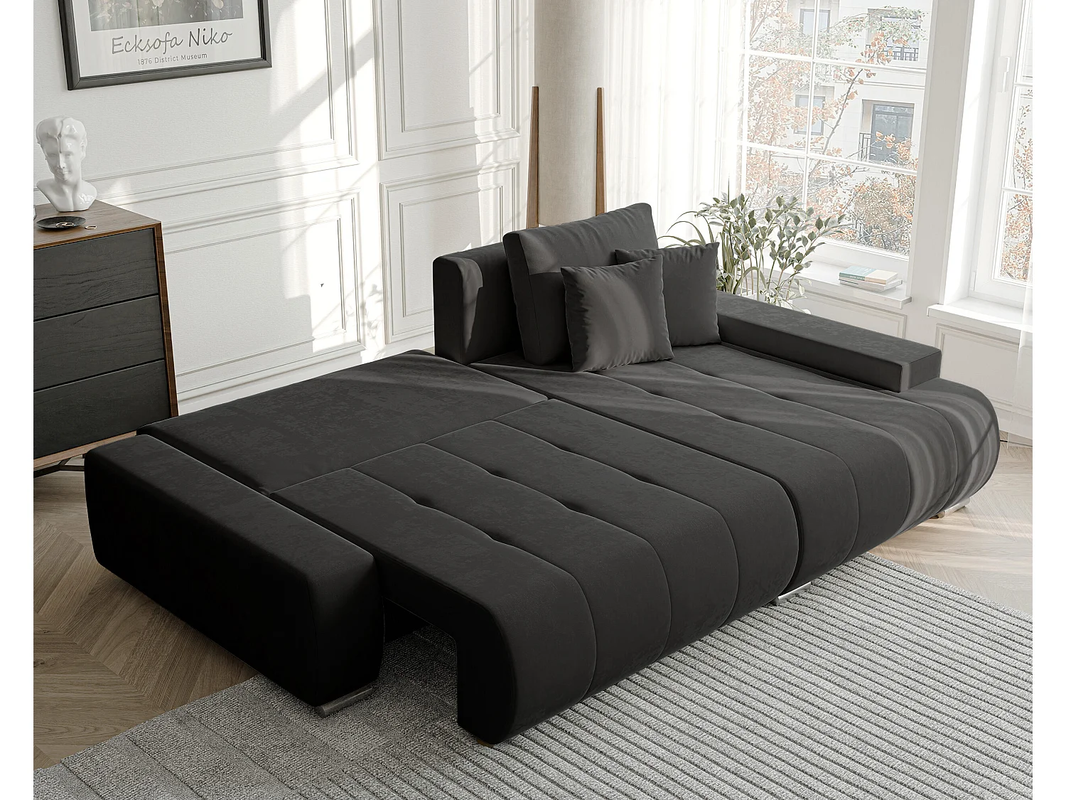 Canapé d'angle droit convertible en velours, gris anthracite