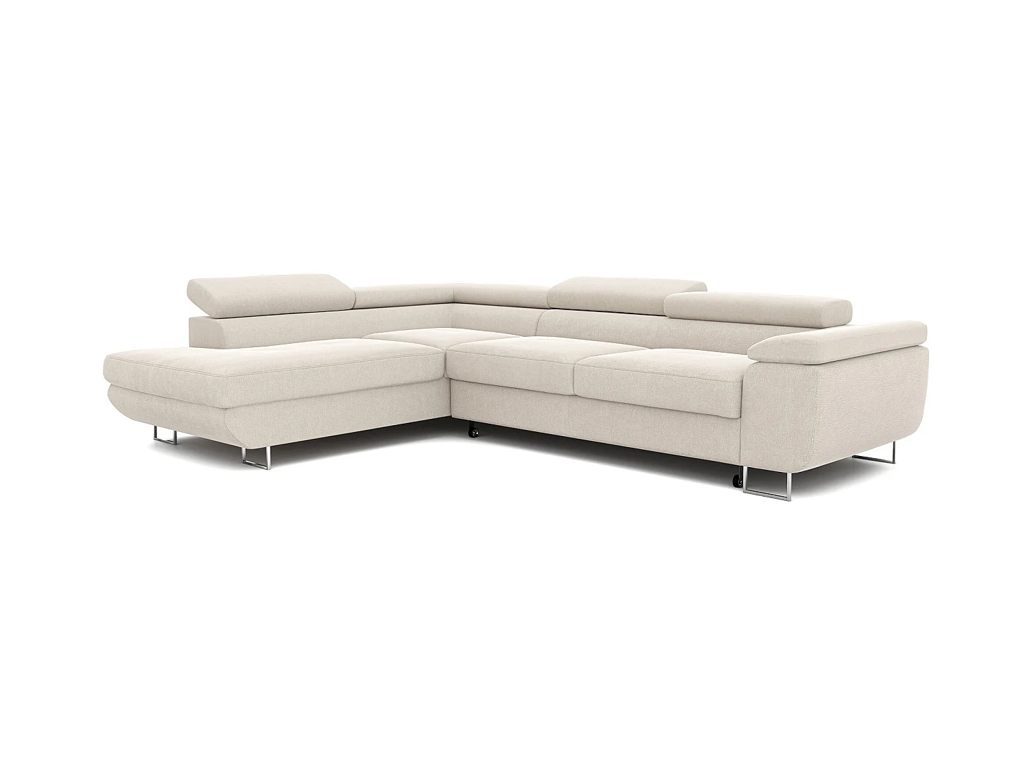 Canapé d'angle gauche convertible en tissu beige