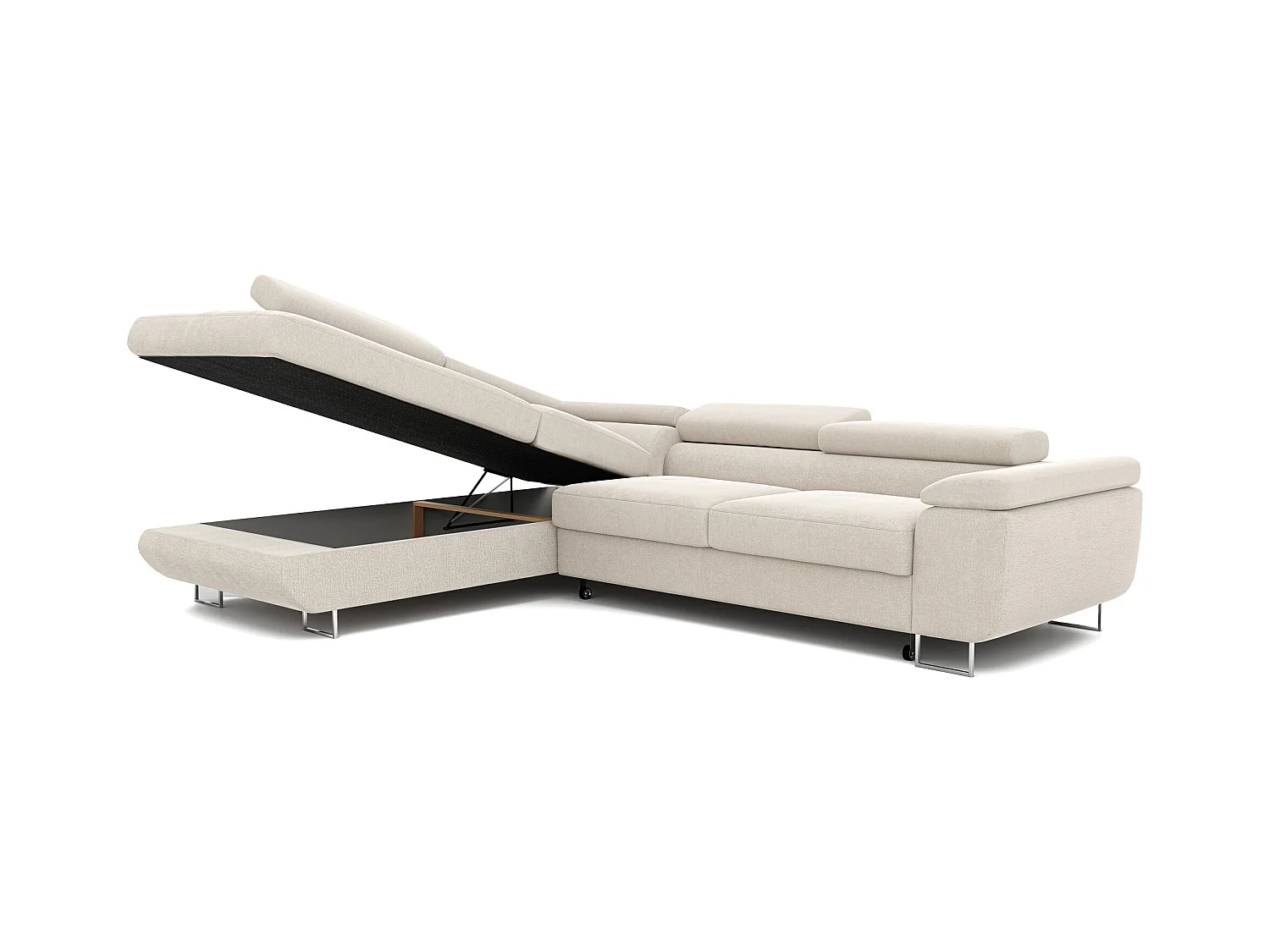 Canapé d'angle gauche convertible en tissu beige