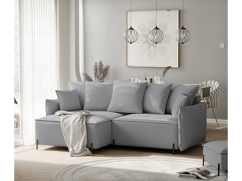 Canapé d'angle gauche convertible, gris