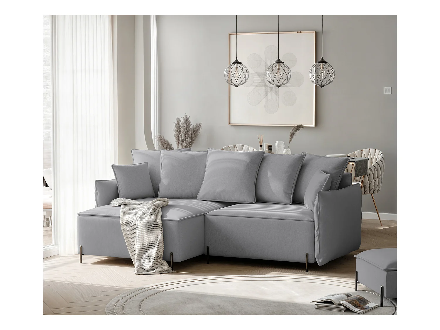 Canapé d'angle gauche convertible, gris