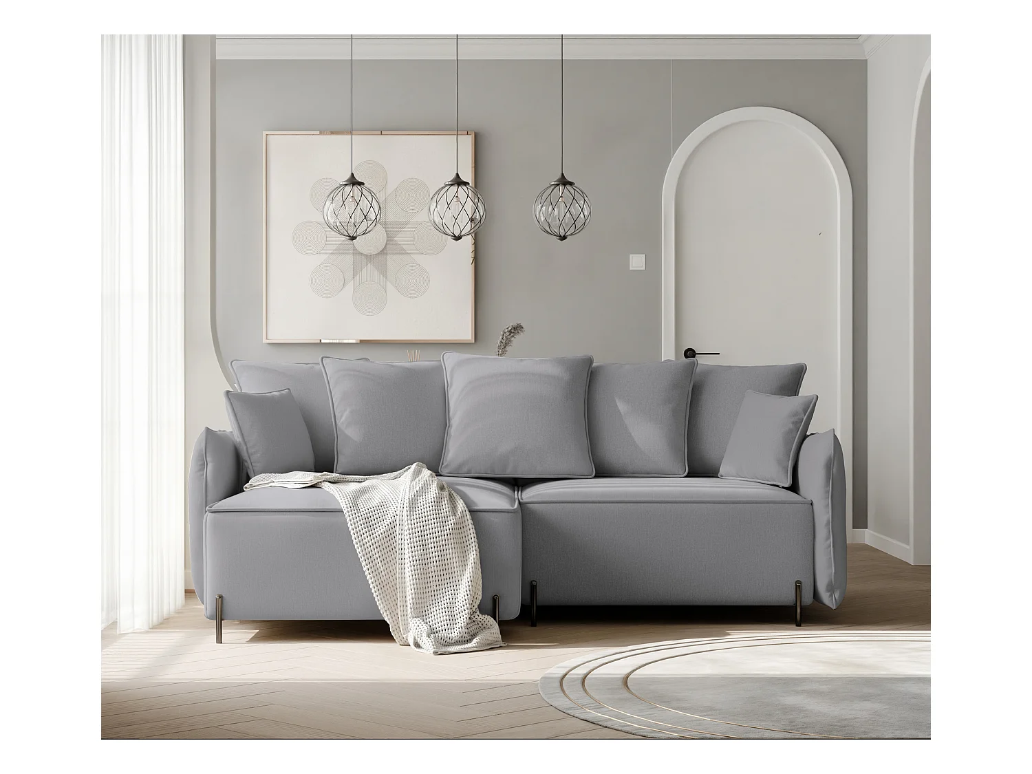 Canapé d'angle gauche convertible, gris