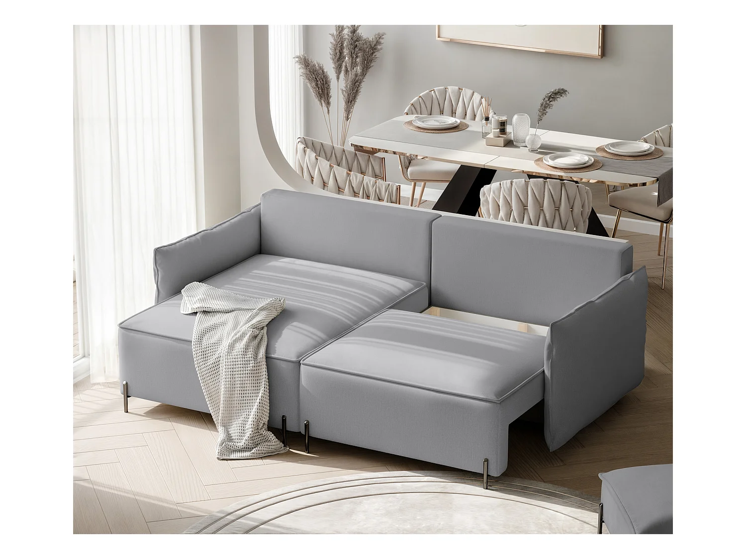 Canapé d'angle gauche convertible, gris