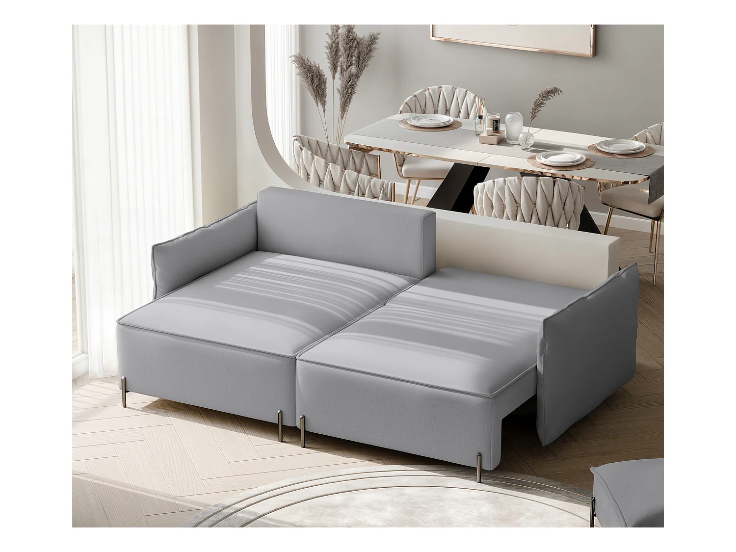 Canapé d'angle gauche convertible, gris