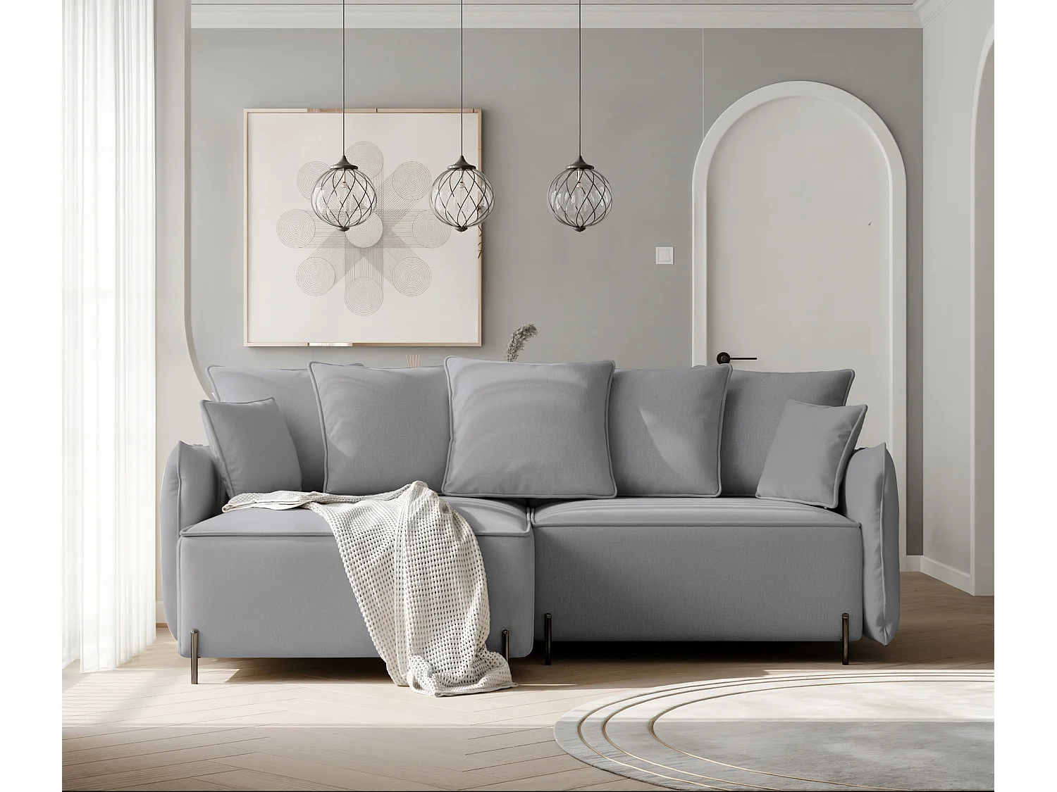 Canapé d'angle gauche convertible, gris