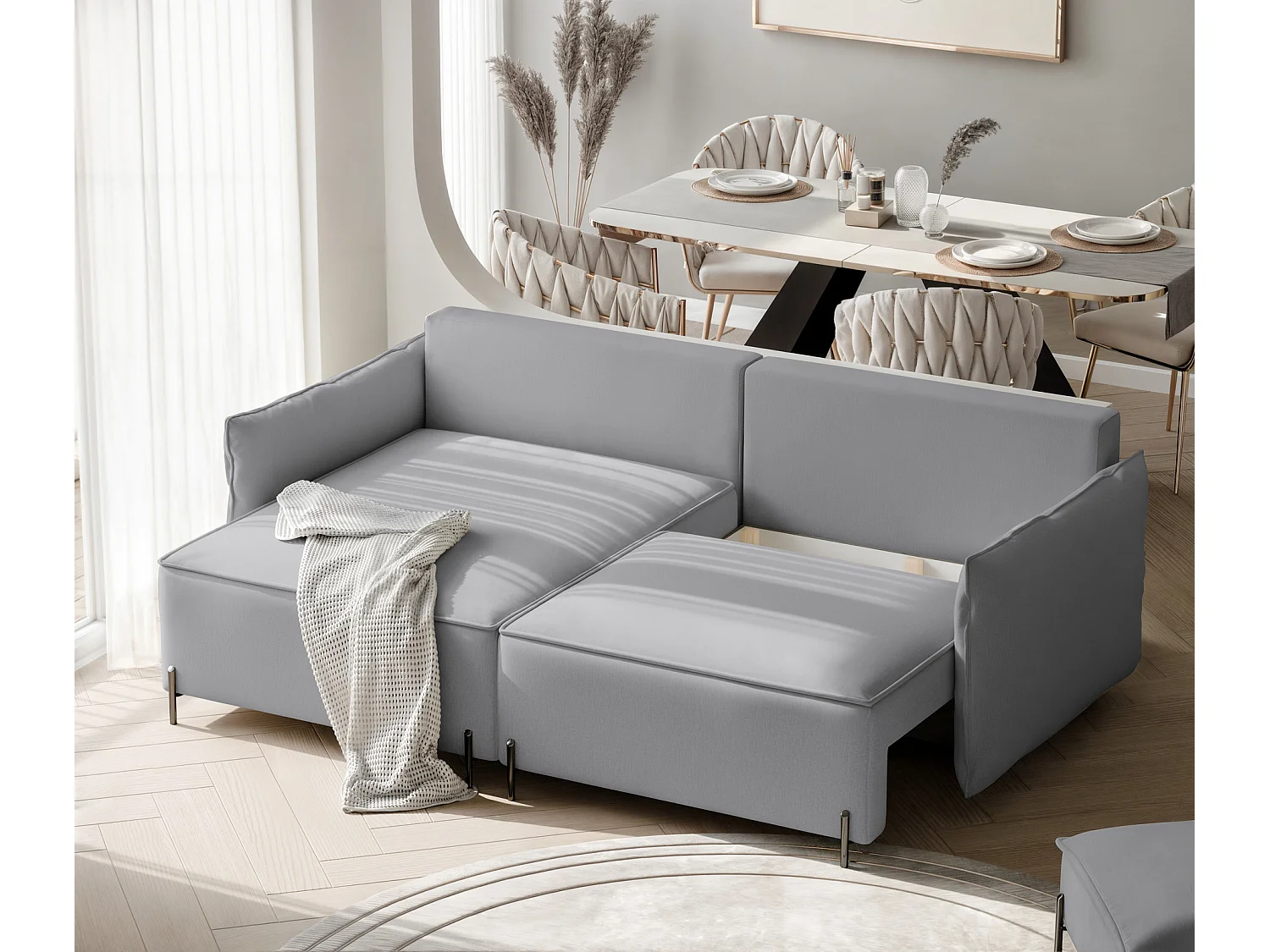 Canapé d'angle gauche convertible, gris