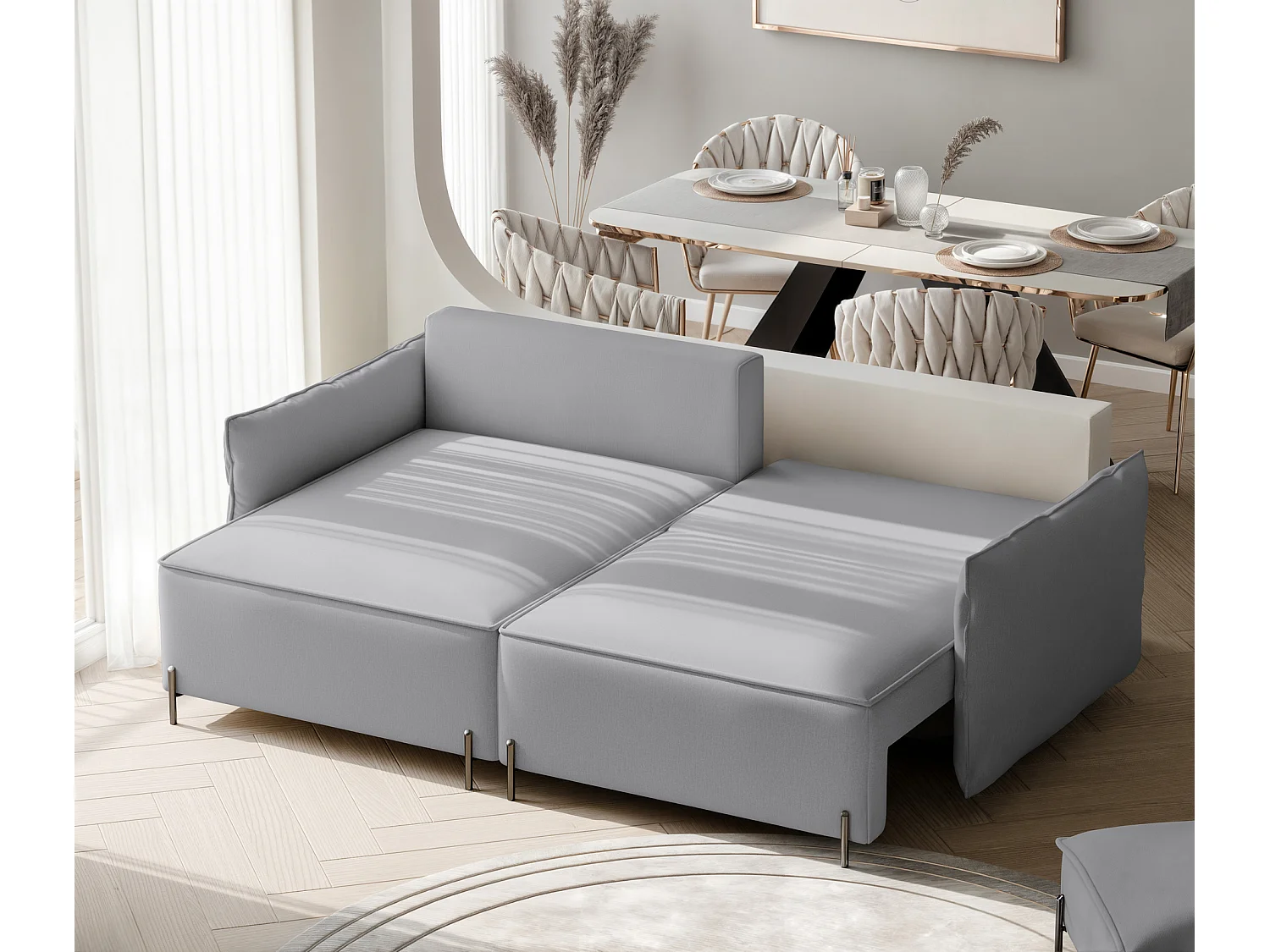 Canapé d'angle gauche convertible, gris