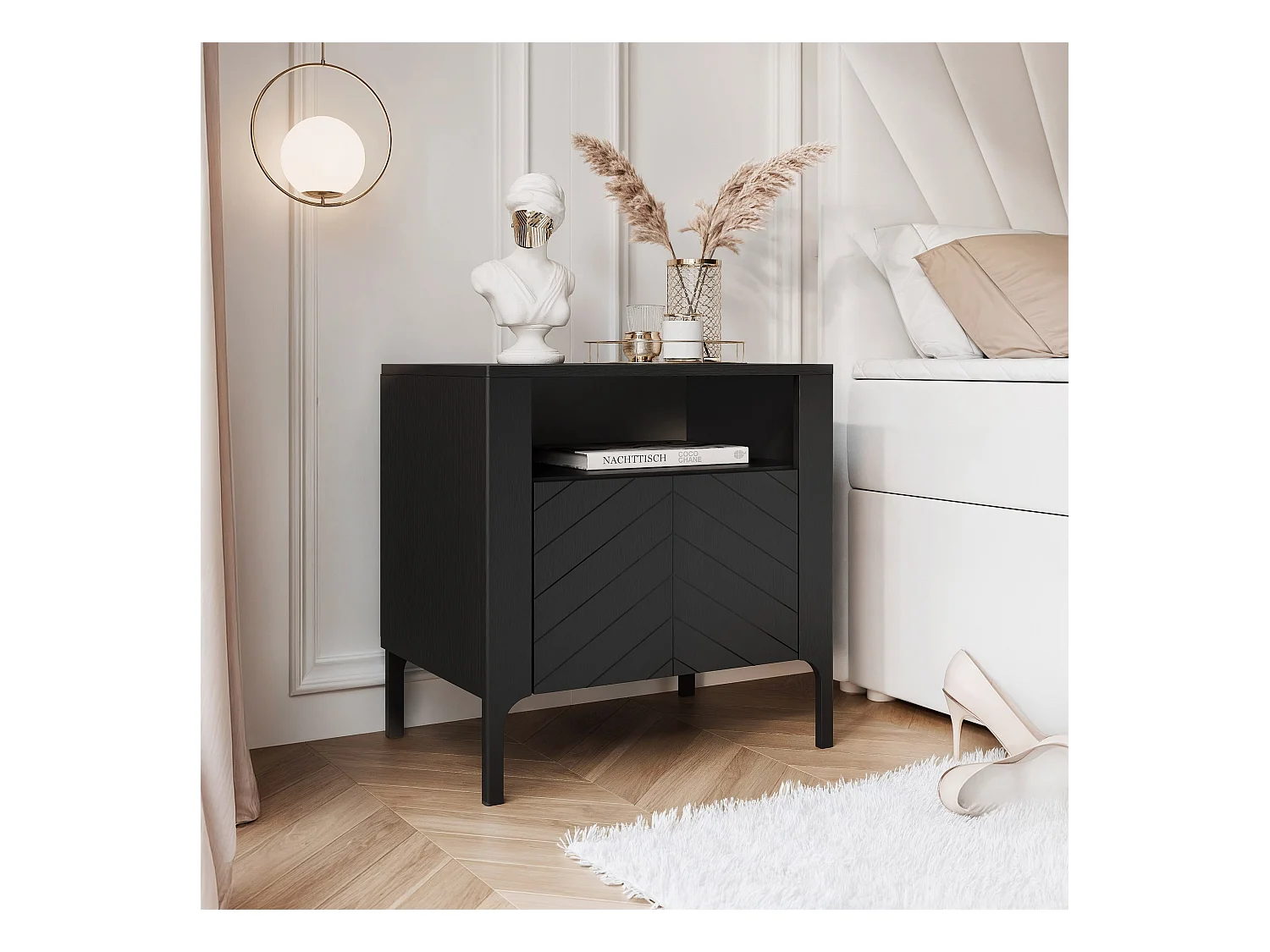 Table de chevet avec 1 porte - Noir - LORIEN