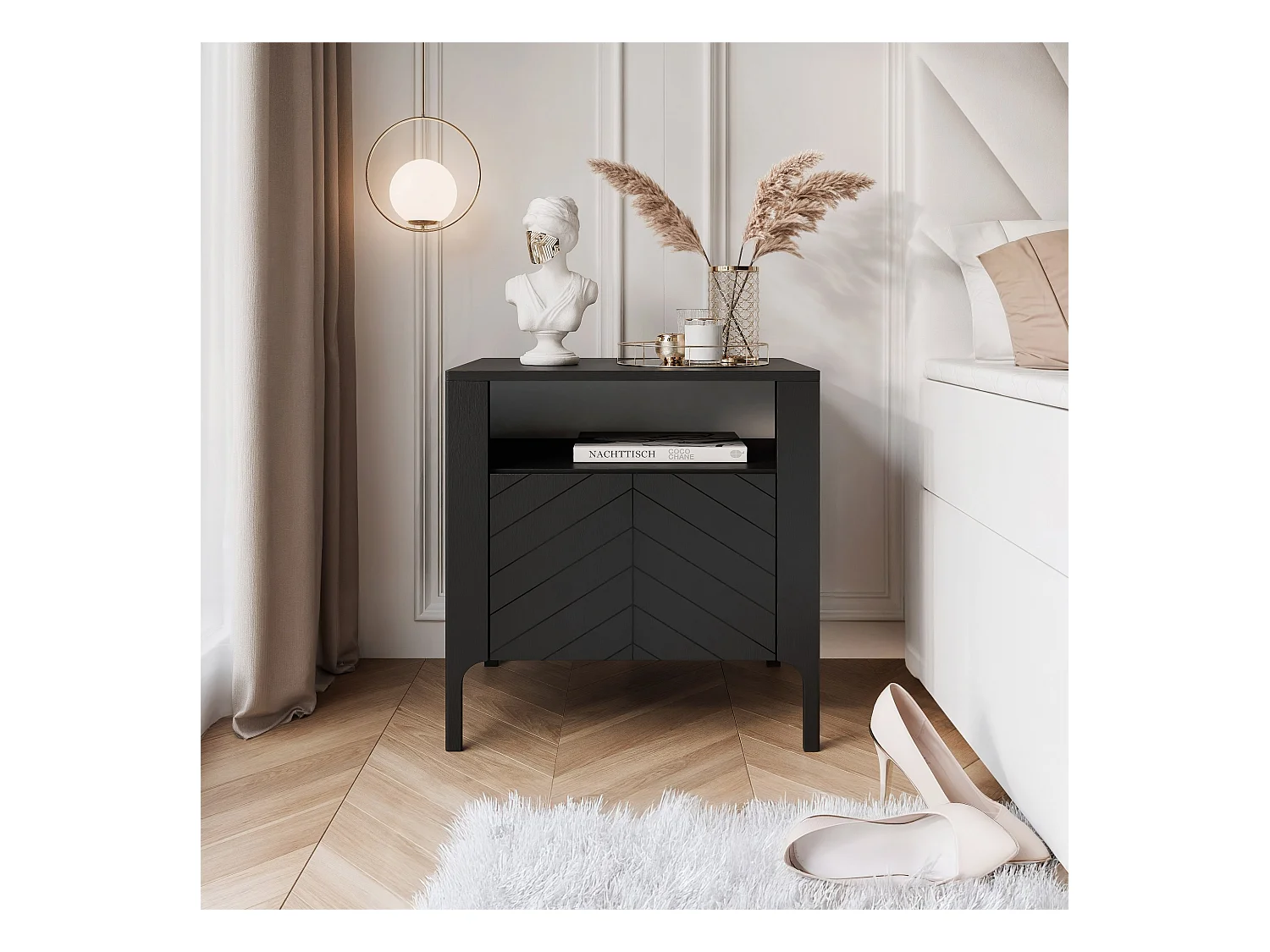 Table de chevet avec 1 porte - Noir - LORIEN