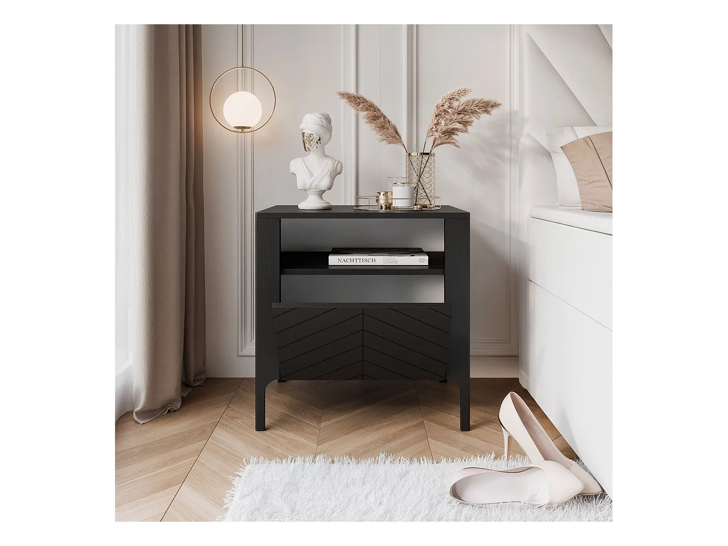 Table de chevet avec 1 porte - Noir - LORIEN