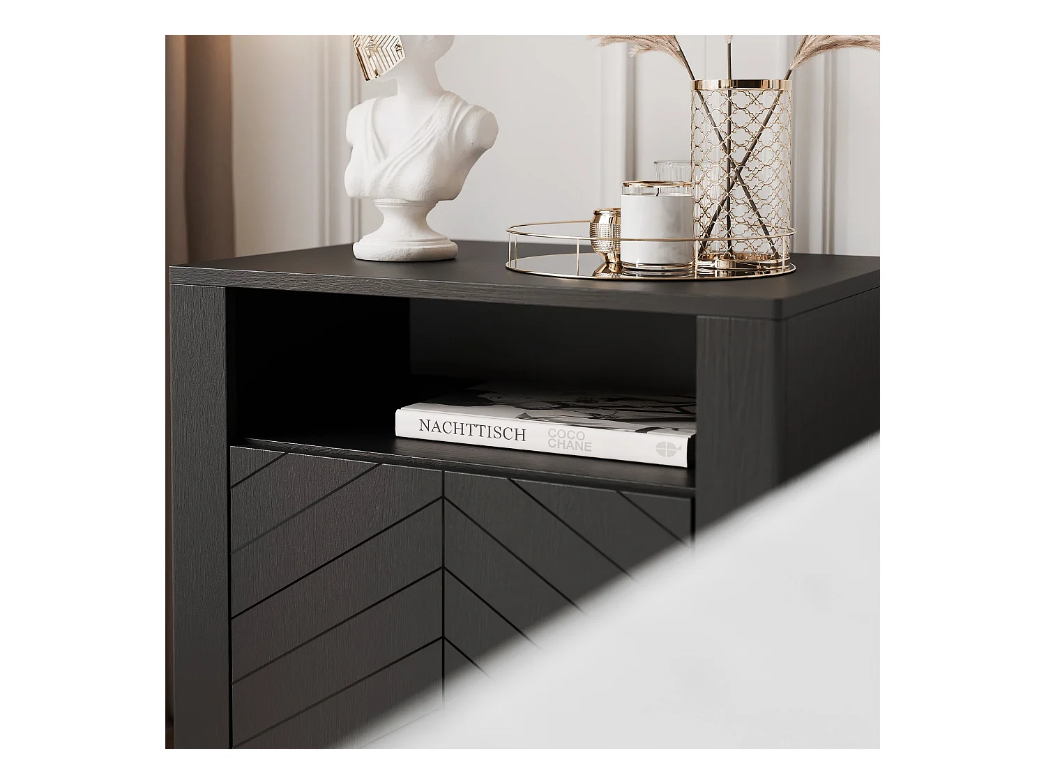 Table de chevet avec 1 porte - Noir - LORIEN