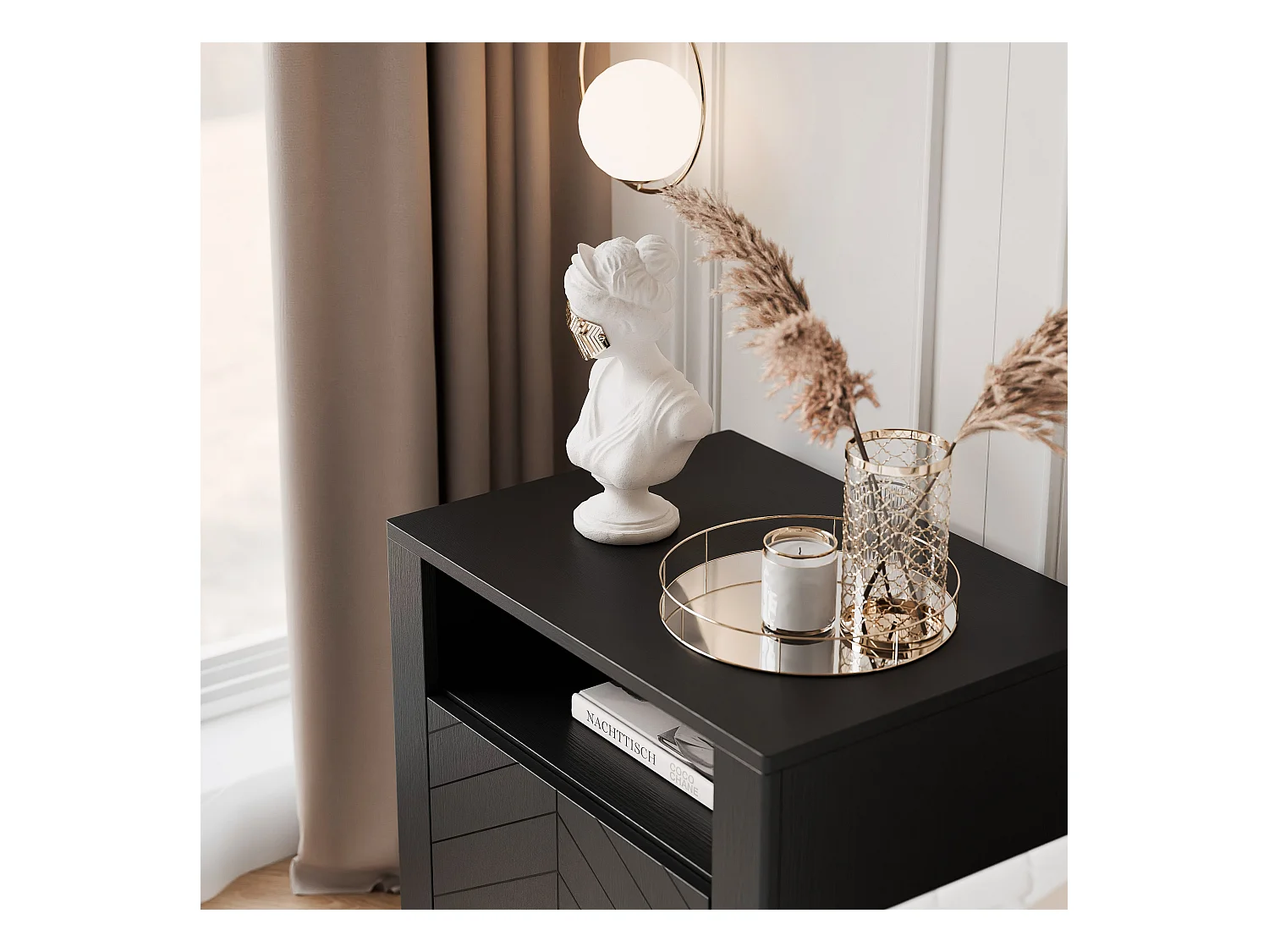 Table de chevet avec 1 porte - Noir - LORIEN