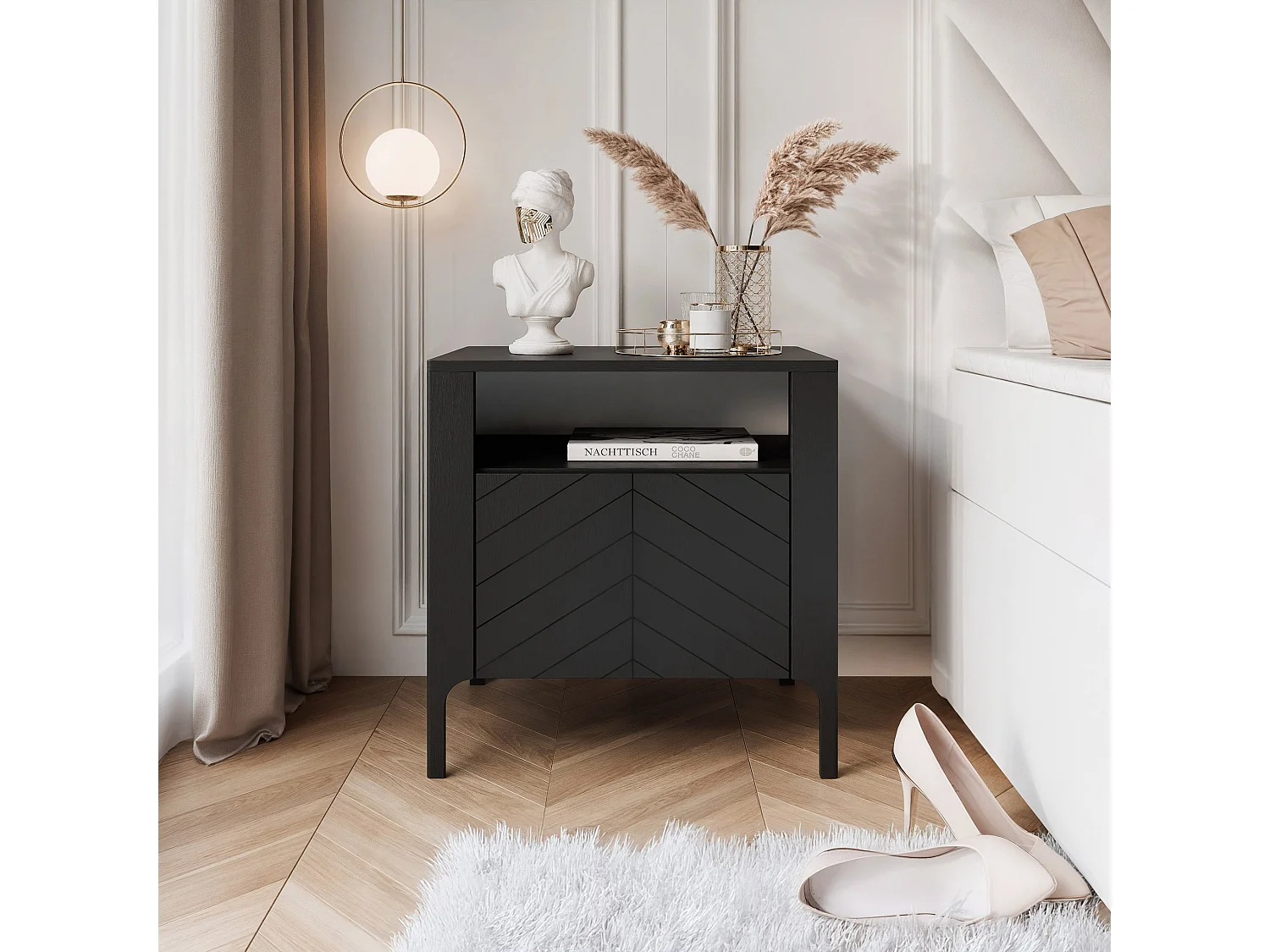 Table de chevet avec 1 porte - Noir - LORIEN