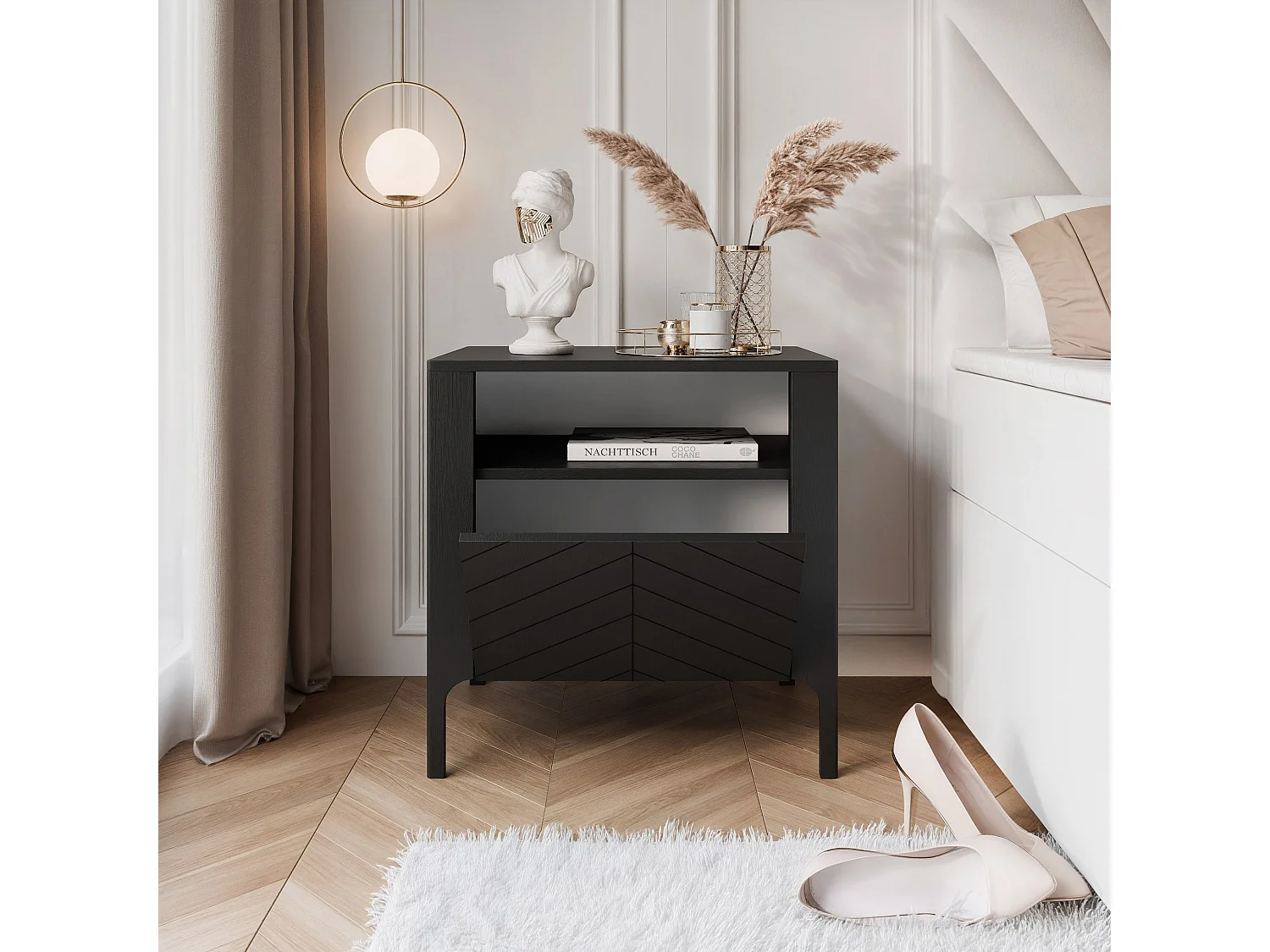 Table de chevet avec 1 porte - Noir - LORIEN