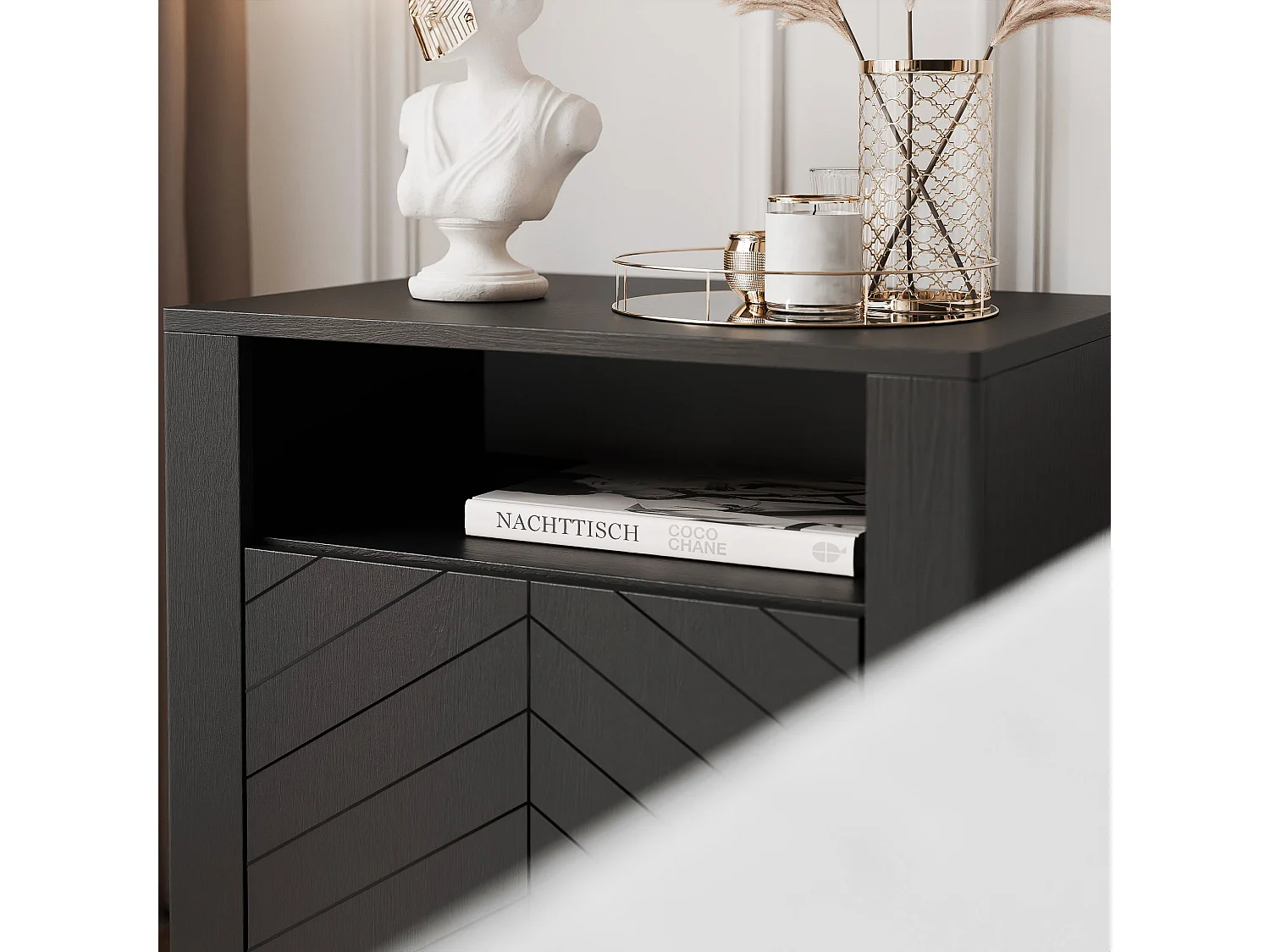 Table de chevet avec 1 porte - Noir - LORIEN