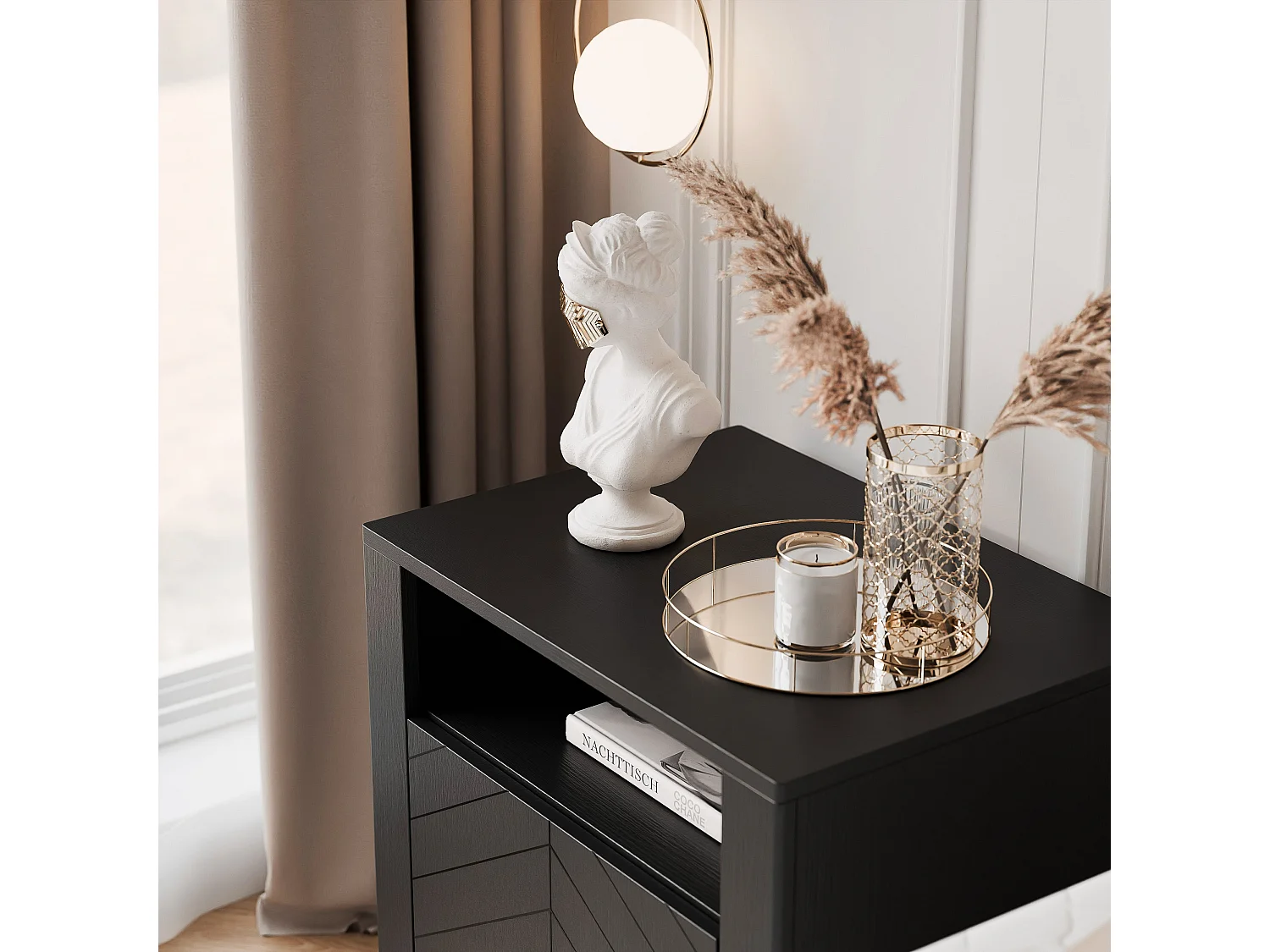 Table de chevet avec 1 porte - Noir - LORIEN