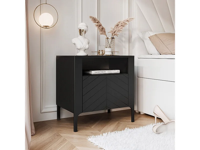 Table de chevet avec 1 porte - Noir - LORIEN