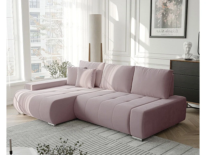 Canapé d'angle gauche convertible en velours, violet