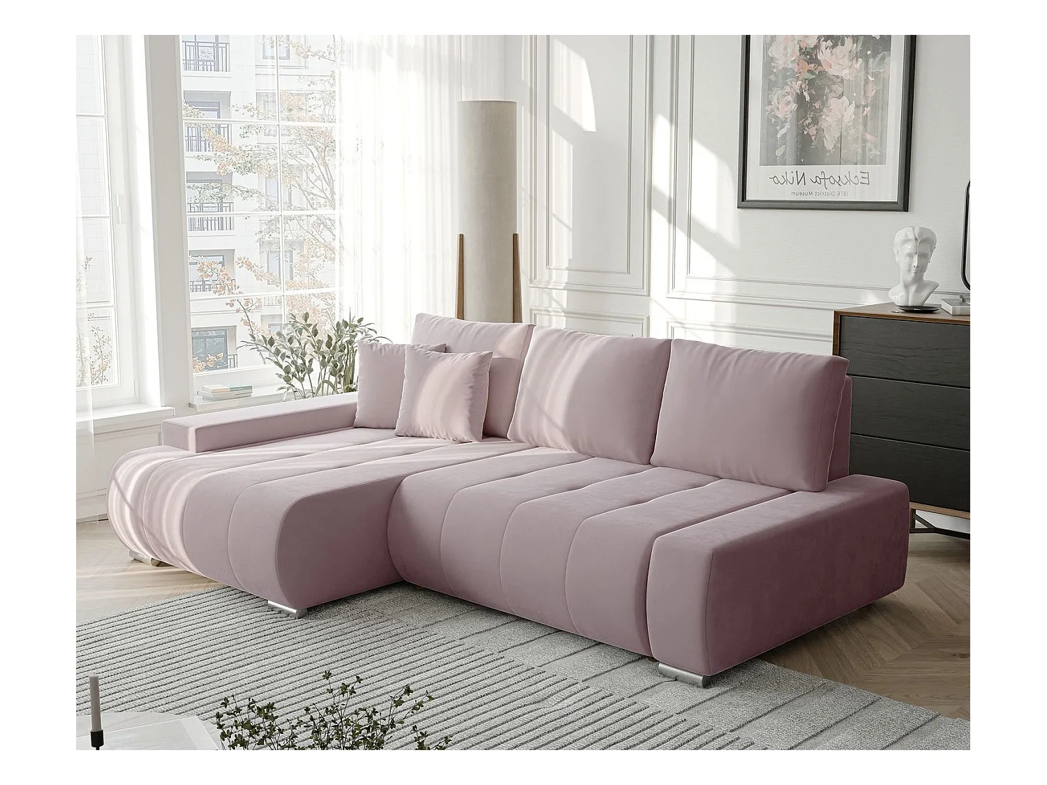 Canapé d'angle gauche convertible en velours, violet