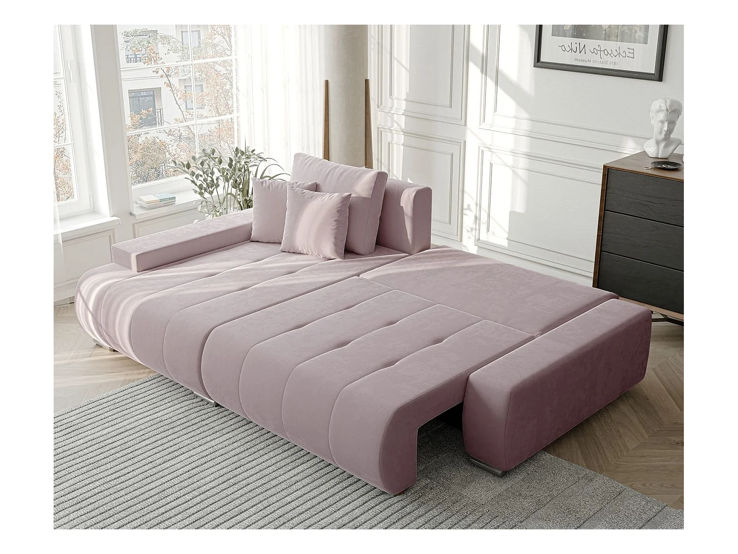 Canapé d'angle gauche convertible en velours, violet