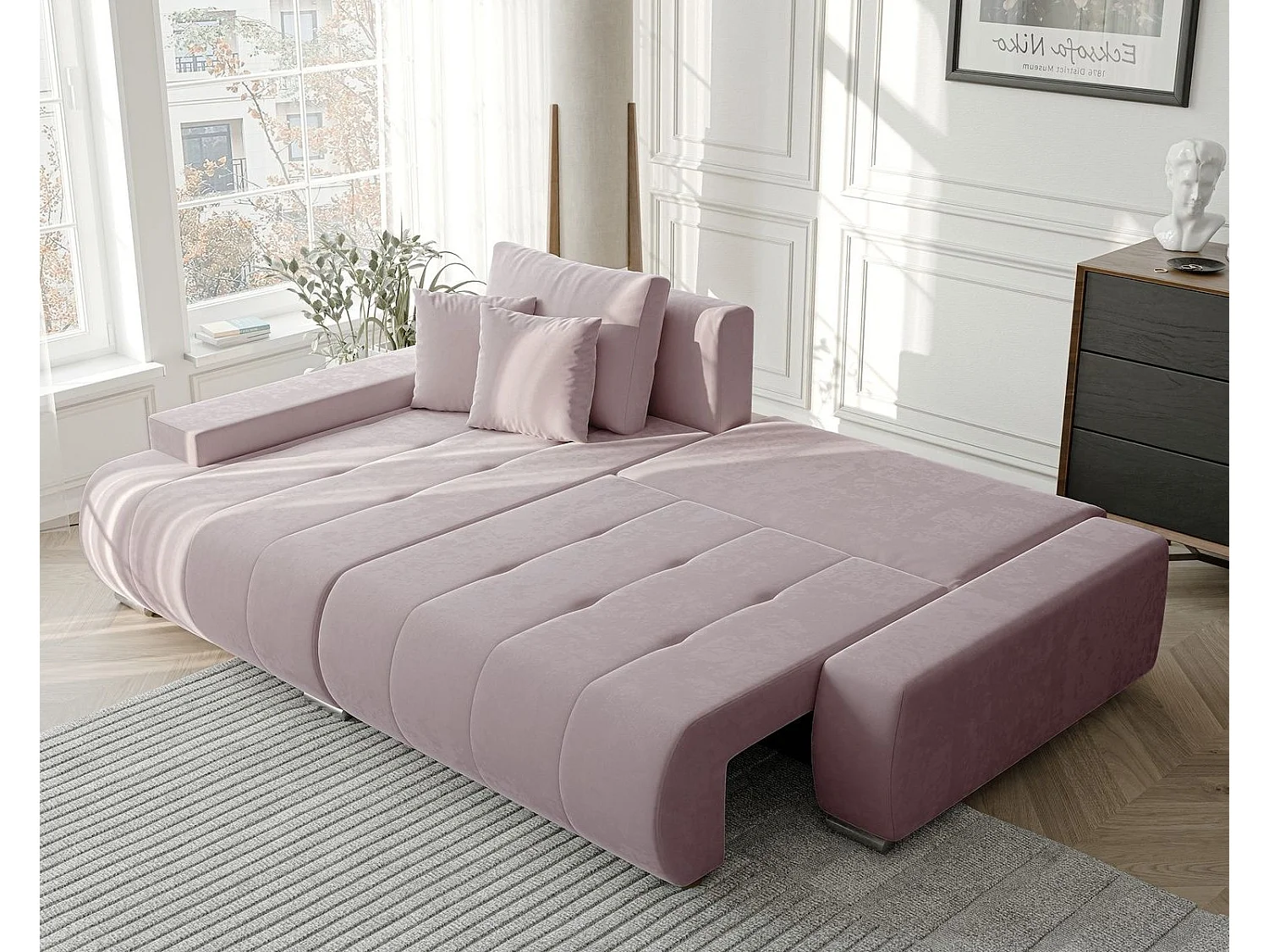 Canapé d'angle gauche convertible en velours, violet