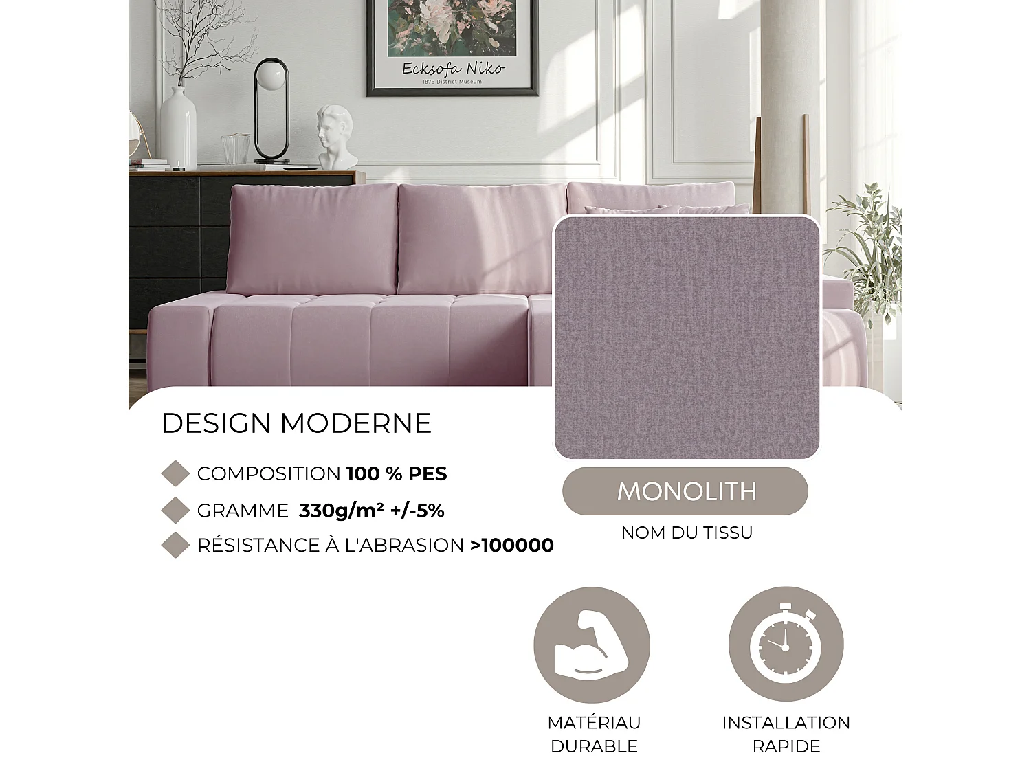 Canapé d'angle gauche convertible en velours, violet