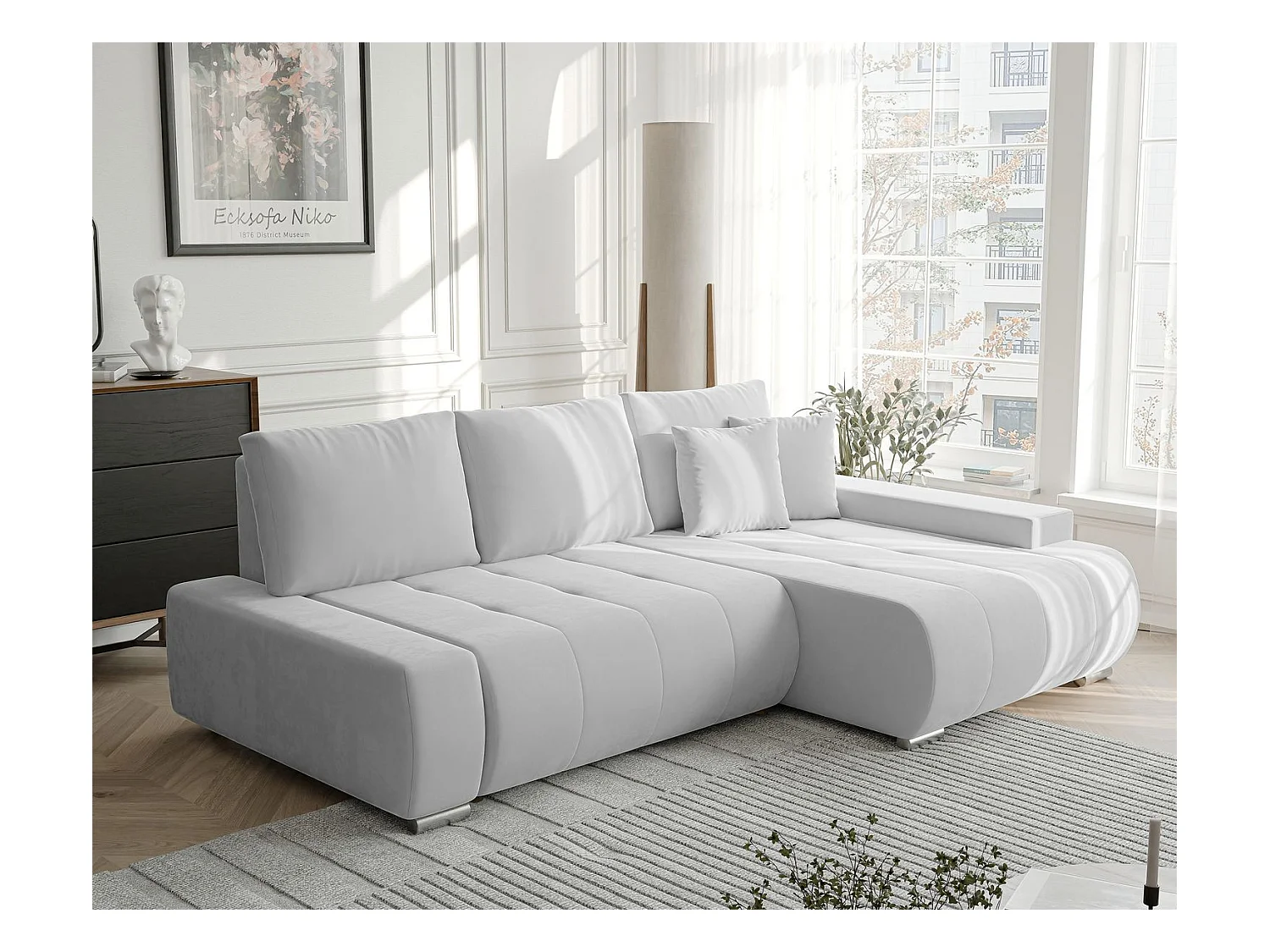 Canapé d'angle droit convertible en velours, gris