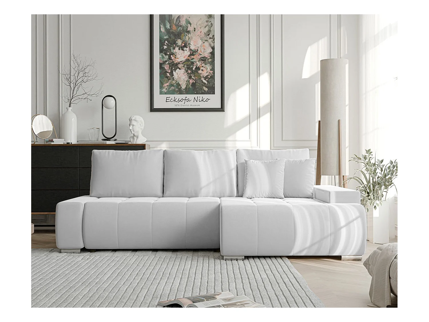 Canapé d'angle droit convertible en velours, gris