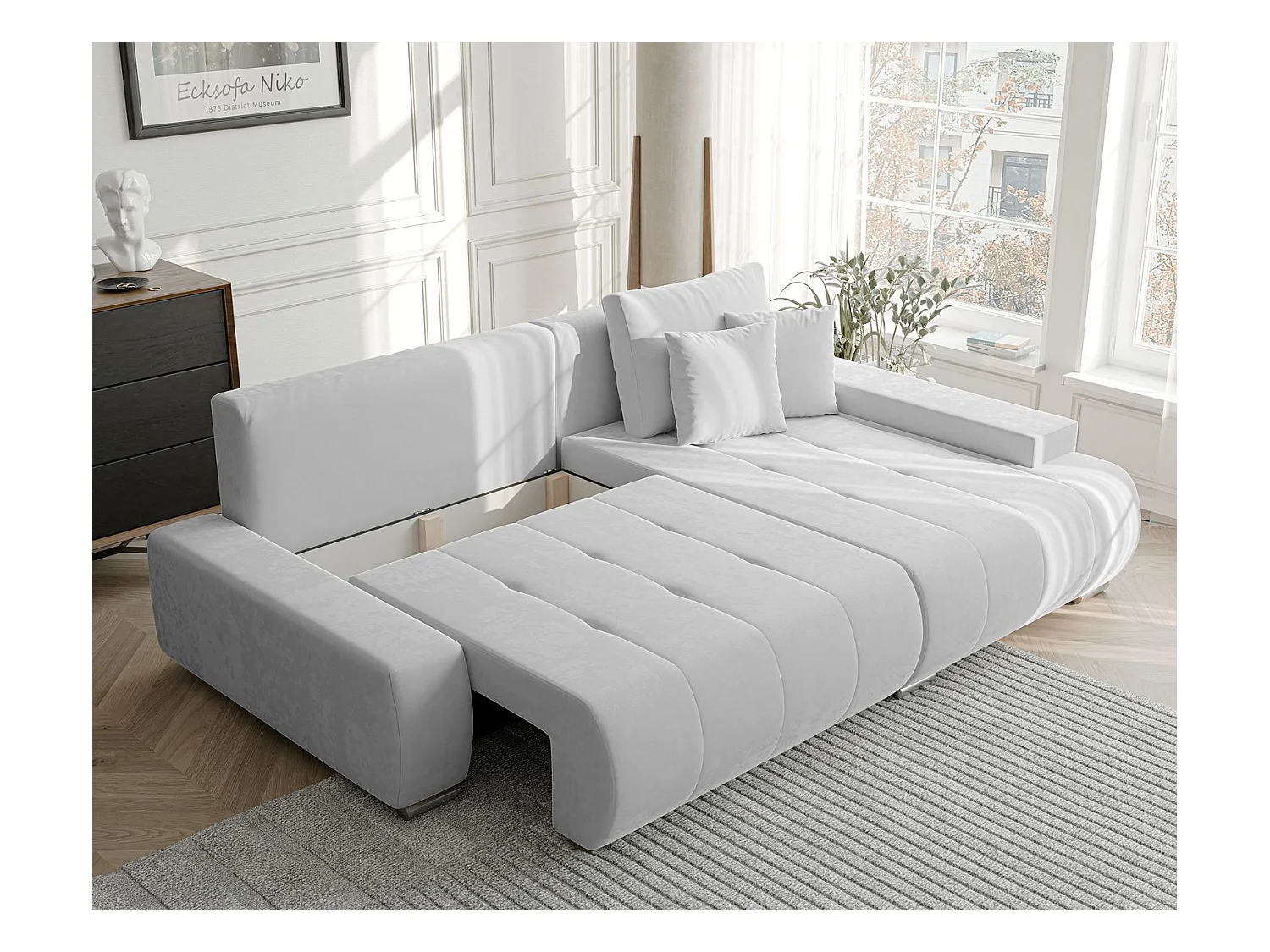 Canapé d'angle droit convertible en velours, gris