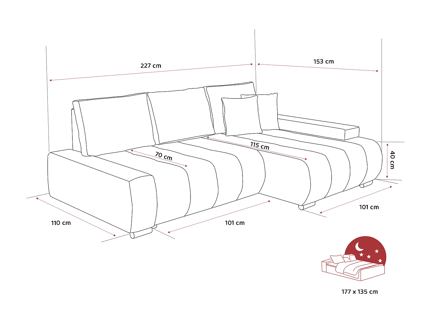 Canapé d'angle droit convertible en velours, gris