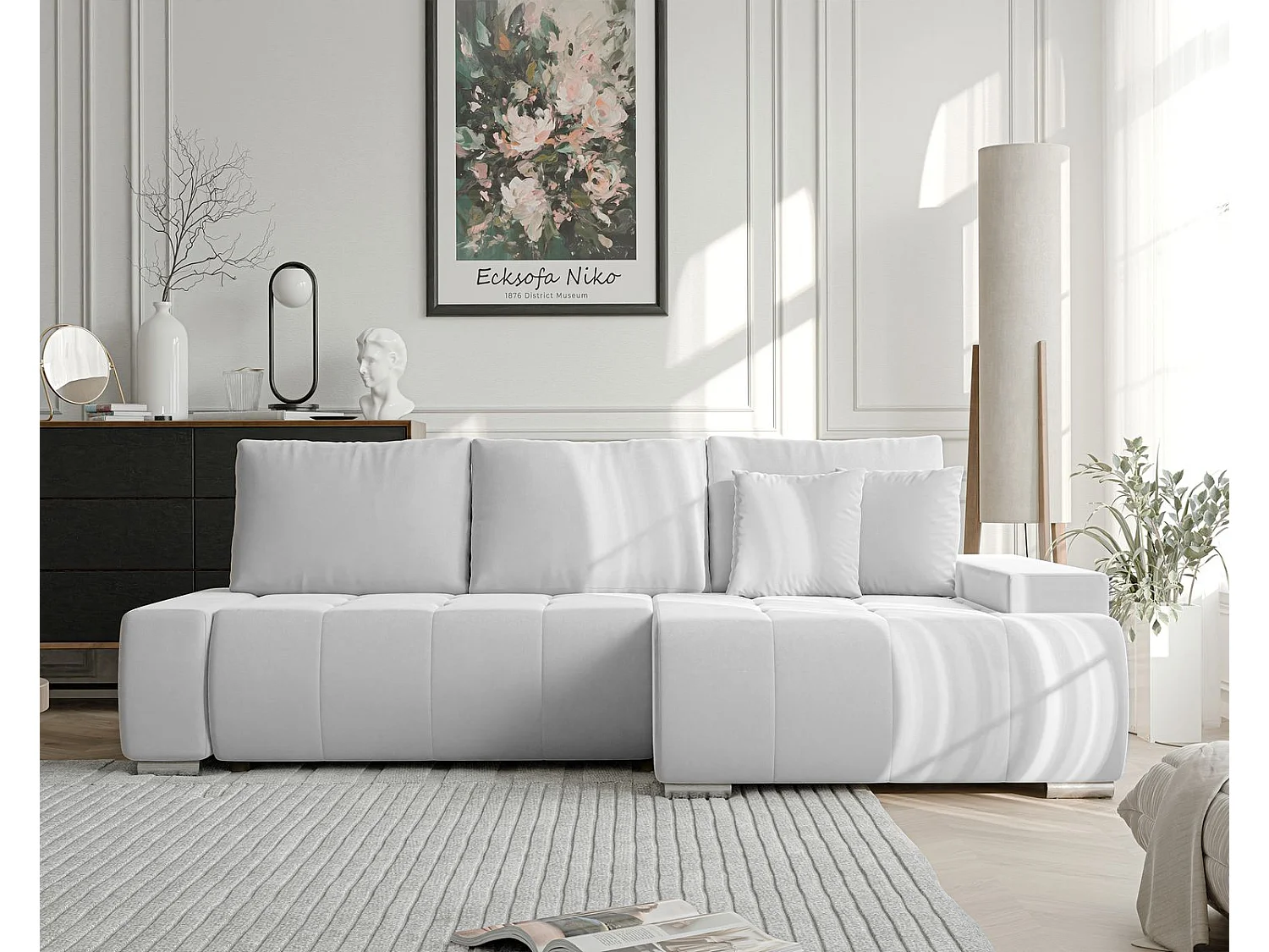 Canapé d'angle droit convertible en velours, gris