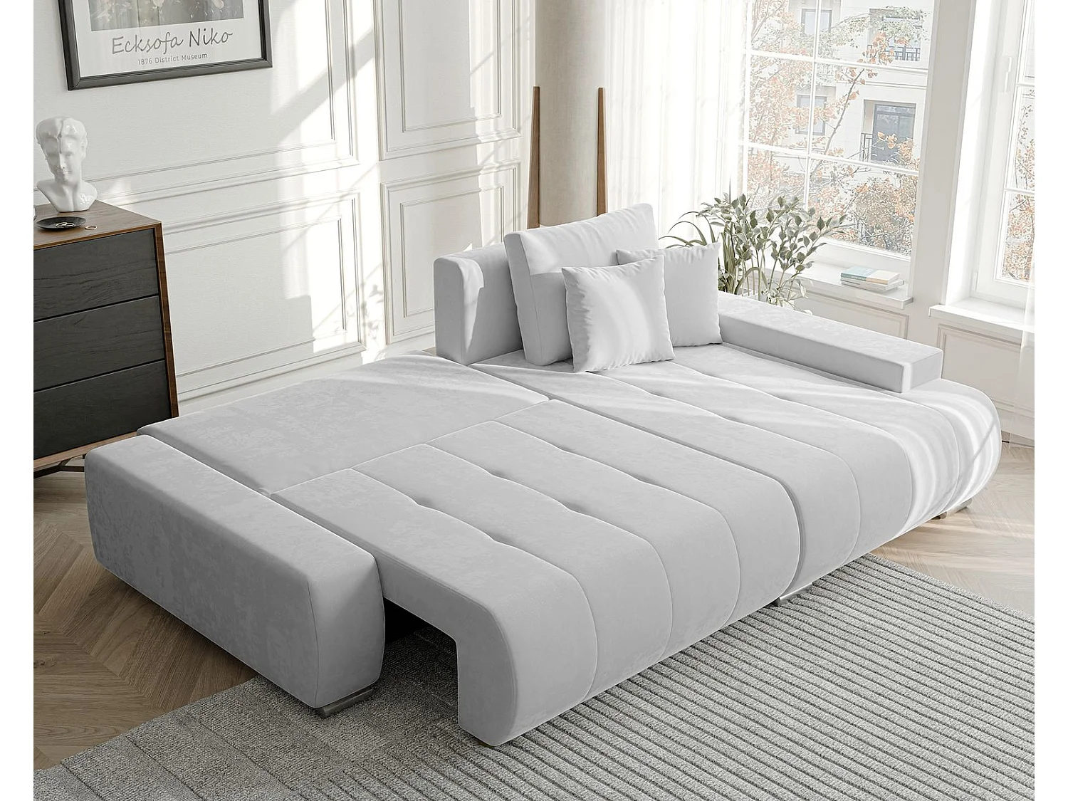 Canapé d'angle droit convertible en velours, gris