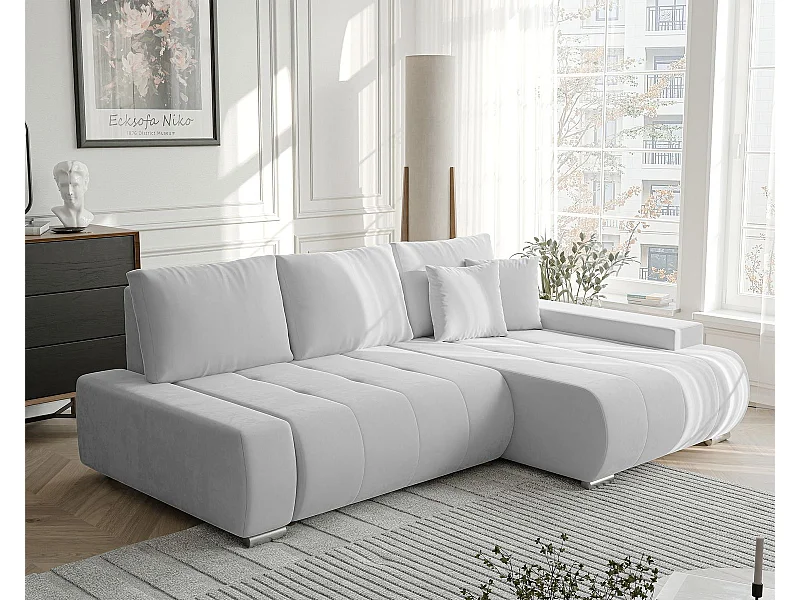 Canapé d'angle droit convertible en velours, gris