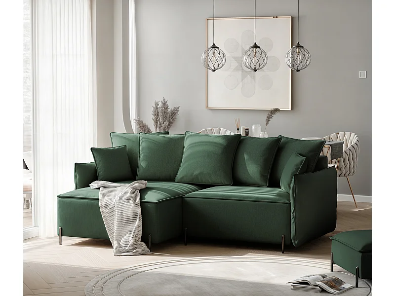 Canapé d'angle gauche convertible, vert