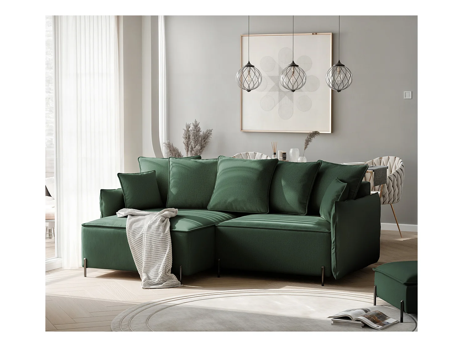 Canapé d'angle gauche convertible, vert