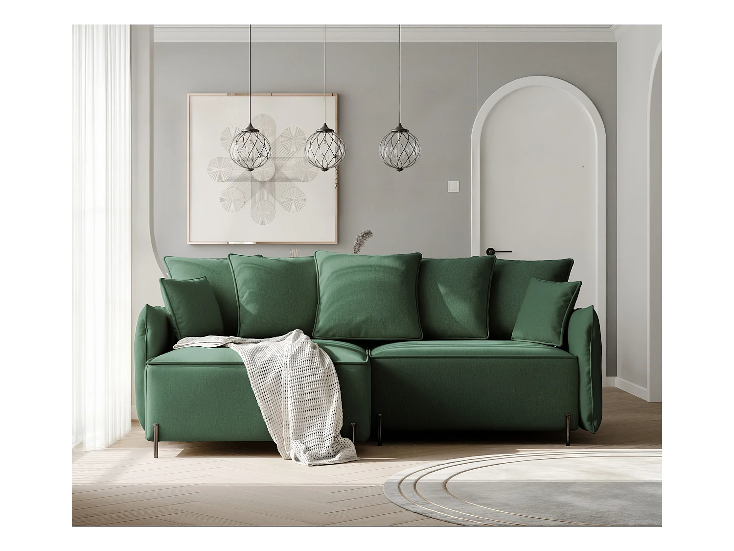 Canapé d'angle gauche convertible, vert