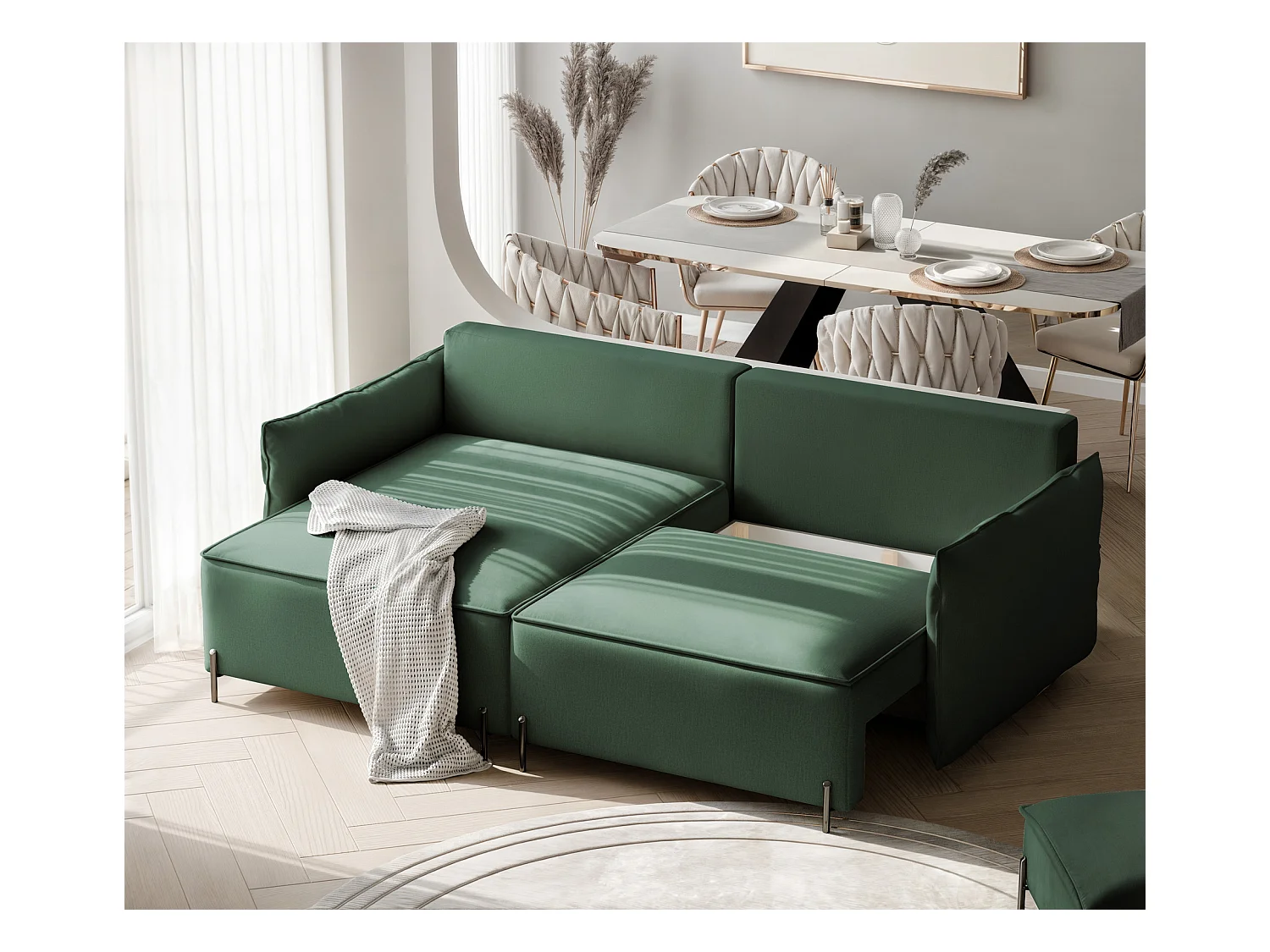 Canapé d'angle gauche convertible, vert